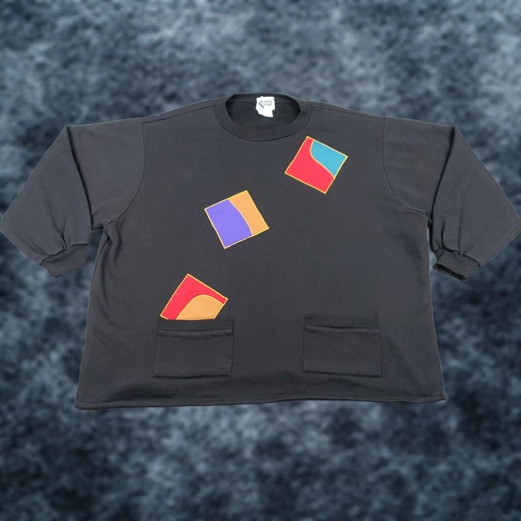 Vintage VINTAGE Shaker Sport Sweatshirt Womens 46 Black Geometric Pockets 80s Abstract Crew Neck Pullover Sweatshirt Womens Mens Girls Size L / US 10 / IT 46 - 1 Thumbnail