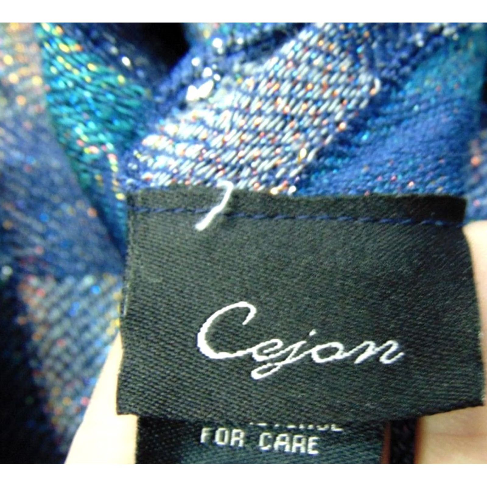Vintage Cejon Shine Checkered Fringe Wrap Scarf Navy Blue Metallic Cejon Scarf Blue 68" X 20" Womens Size ONE SIZE - 5 Thumbnail