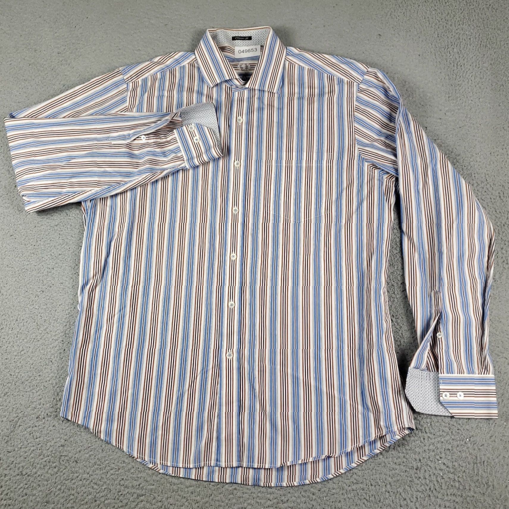 BUGATCHI Bugatchi Uomo Shirt Mens Large Blue Striped Classic Fit Button-Up Long Sleeve Size US L / EU 52-54 / 3 - 2 Thumbnail