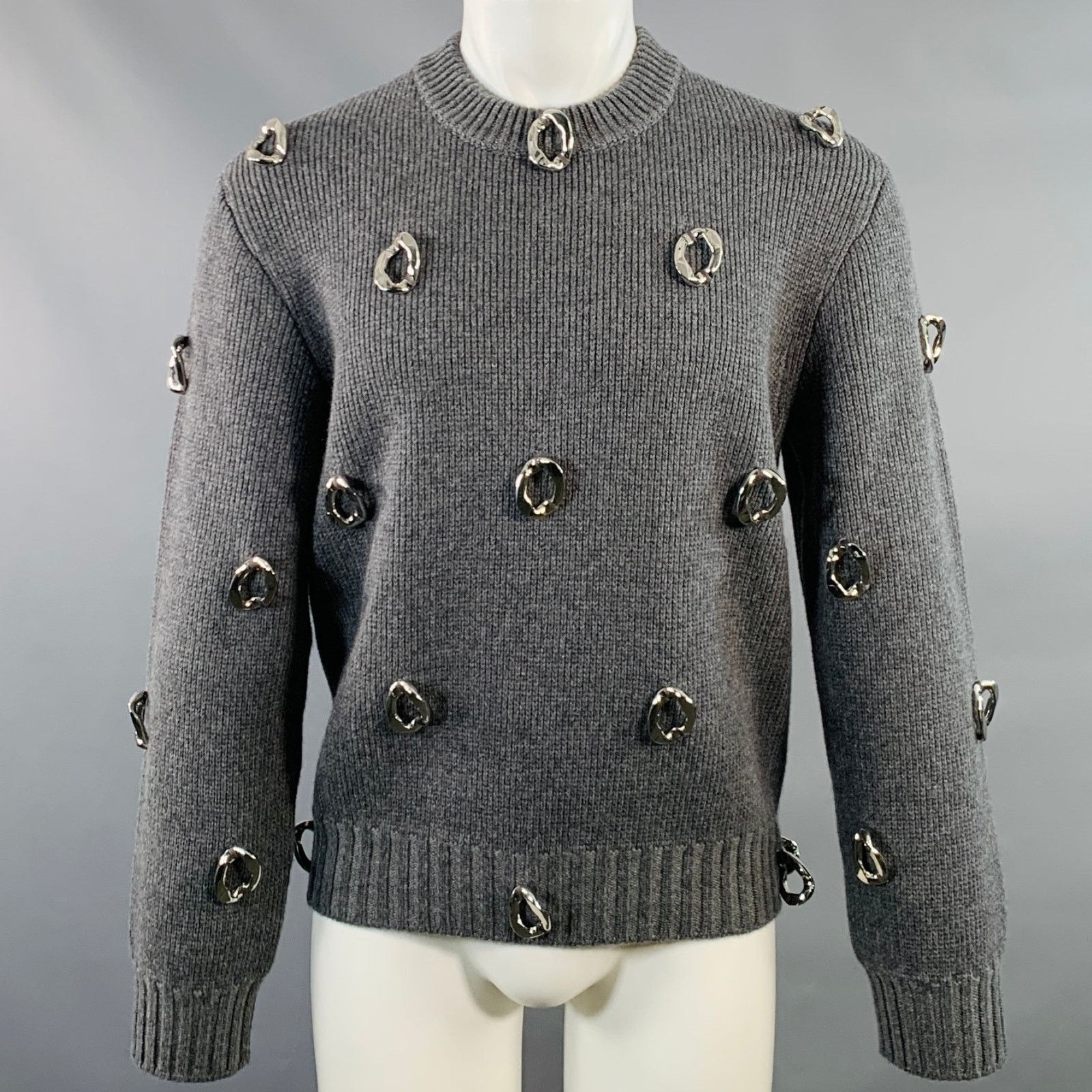 Burberry BURBERRY Grey Embellishment Cashmere Wool Crew Neck Sweater Size US XS / EU 42 / 0 - 1 Thumbnail