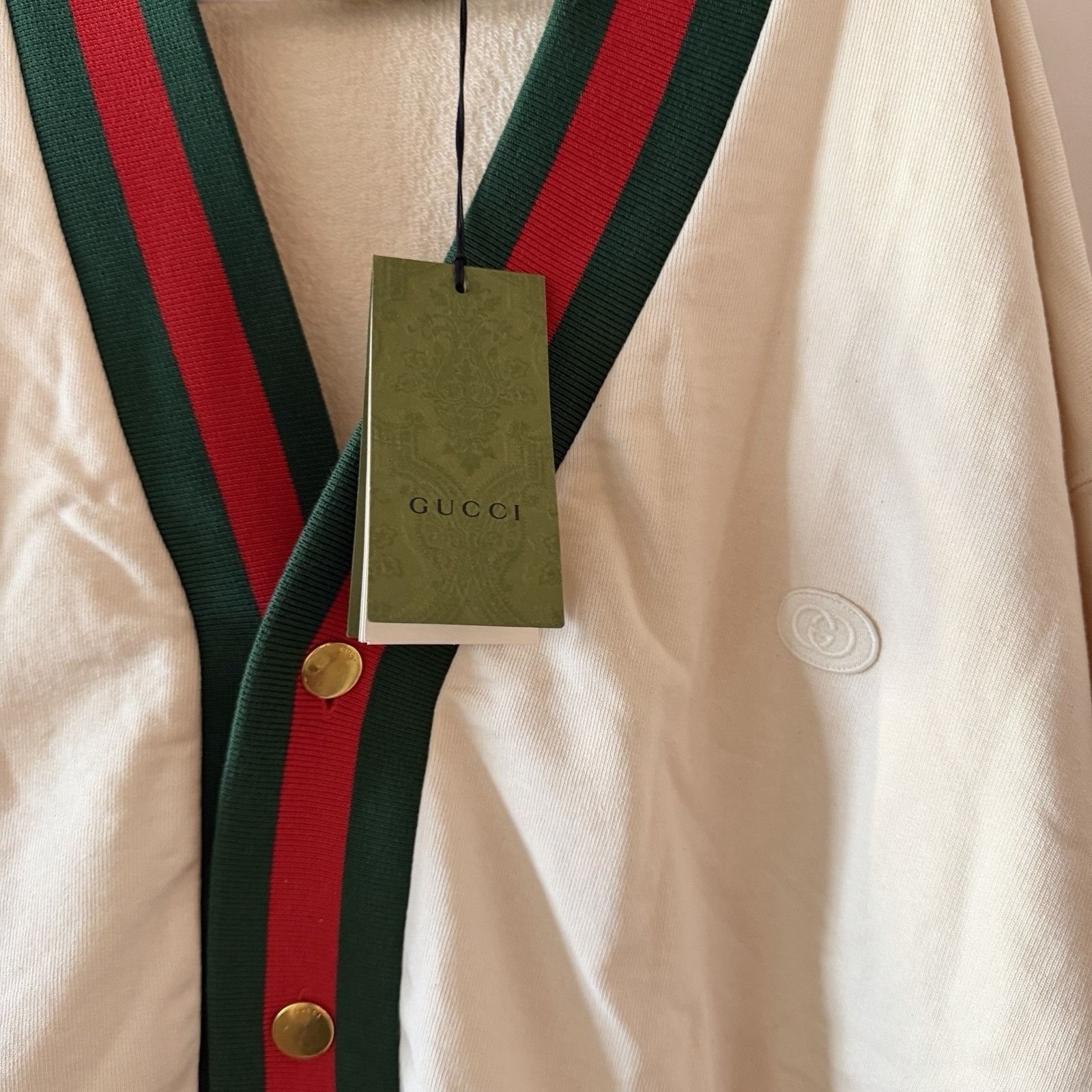 Gucci NWT Gucci Cotton Jersey Cardigan With Web 'Off White' Mens S Size US L / EU 52-54 / 3 - 7 Thumbnail