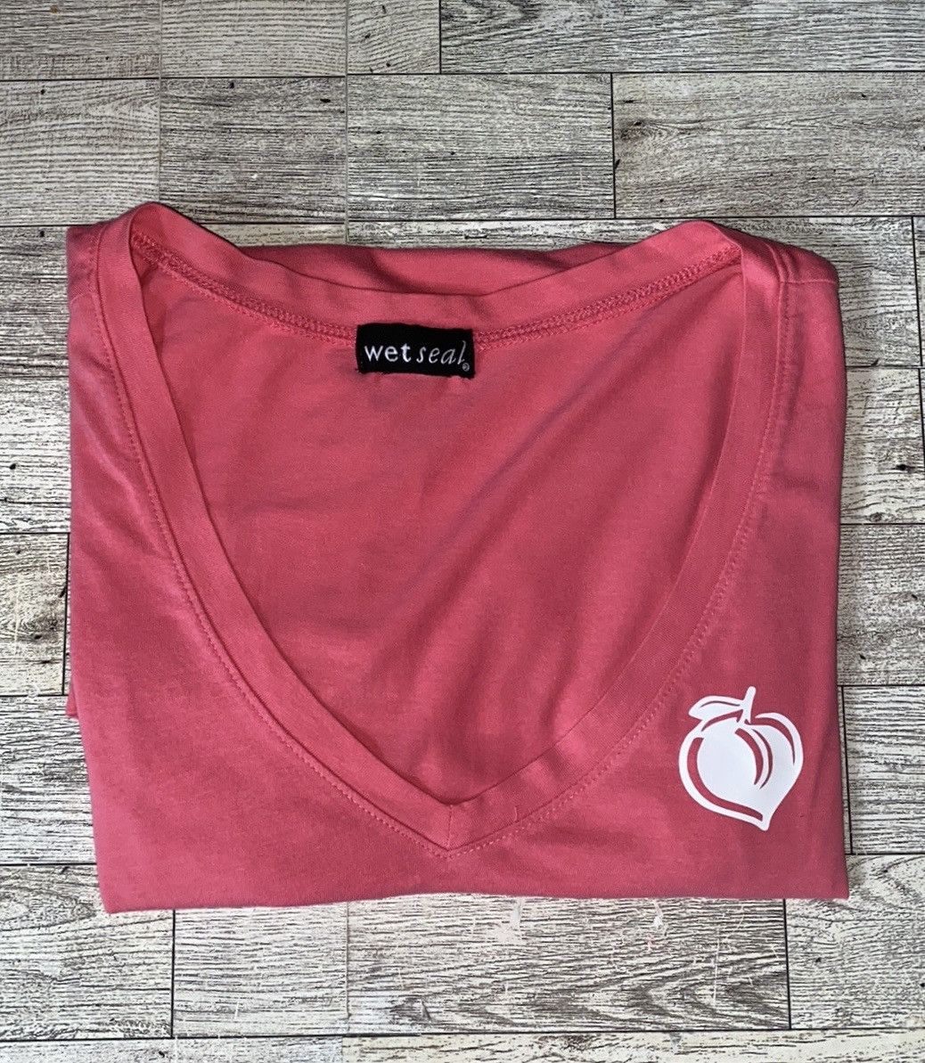 Vintage Retro, Wet Seal, Peach Coral V Neck, Semi Sheer Fitted Tee Size S / US 4 / IT 40 - 13 Thumbnail