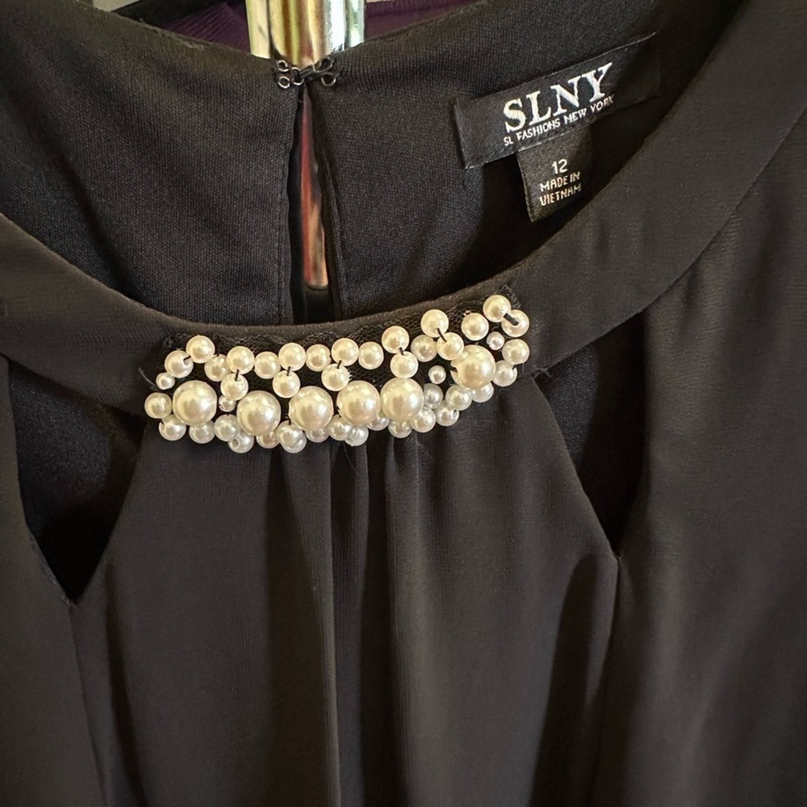 Other SLNY Black Sleeveless Embellished Dress with Pearls Size XL / US 12-14 / IT 48-50 - 2 Thumbnail
