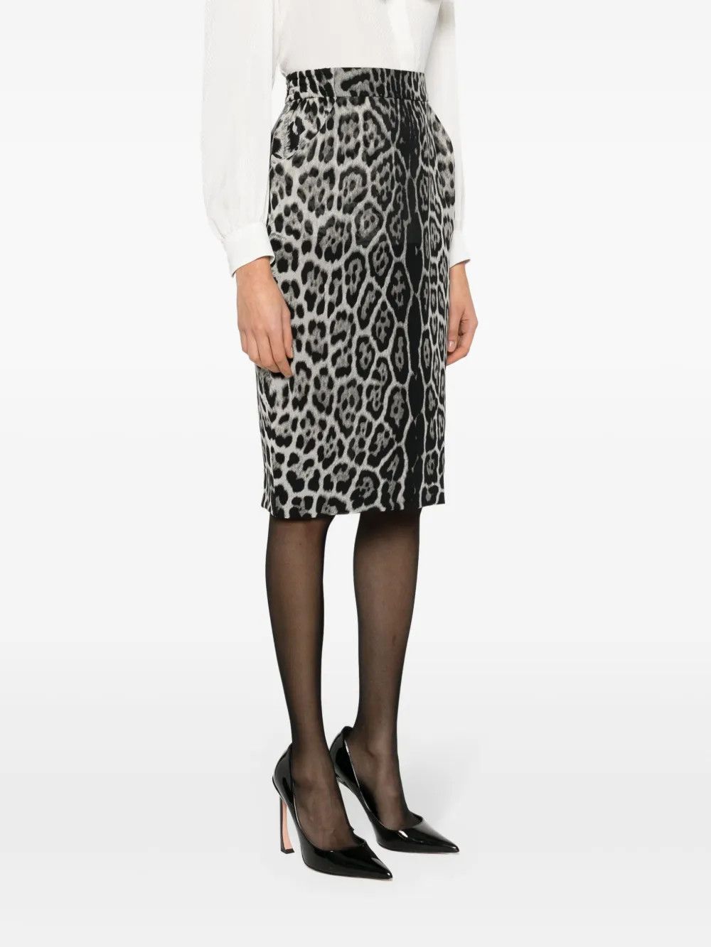 Saint Laurent Paris o1y0126 Leopard-Print Midi Skirt in Light Gray/Black Size 30" / US 8 / IT 44 - 2 Thumbnail