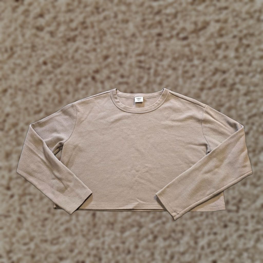 Vintage Sunday Best Top Womens XS Brown Thermal Waffle Knit Crop Top Long Sleeve Size XS / US 0-2 / IT 36-38 - 1 Thumbnail