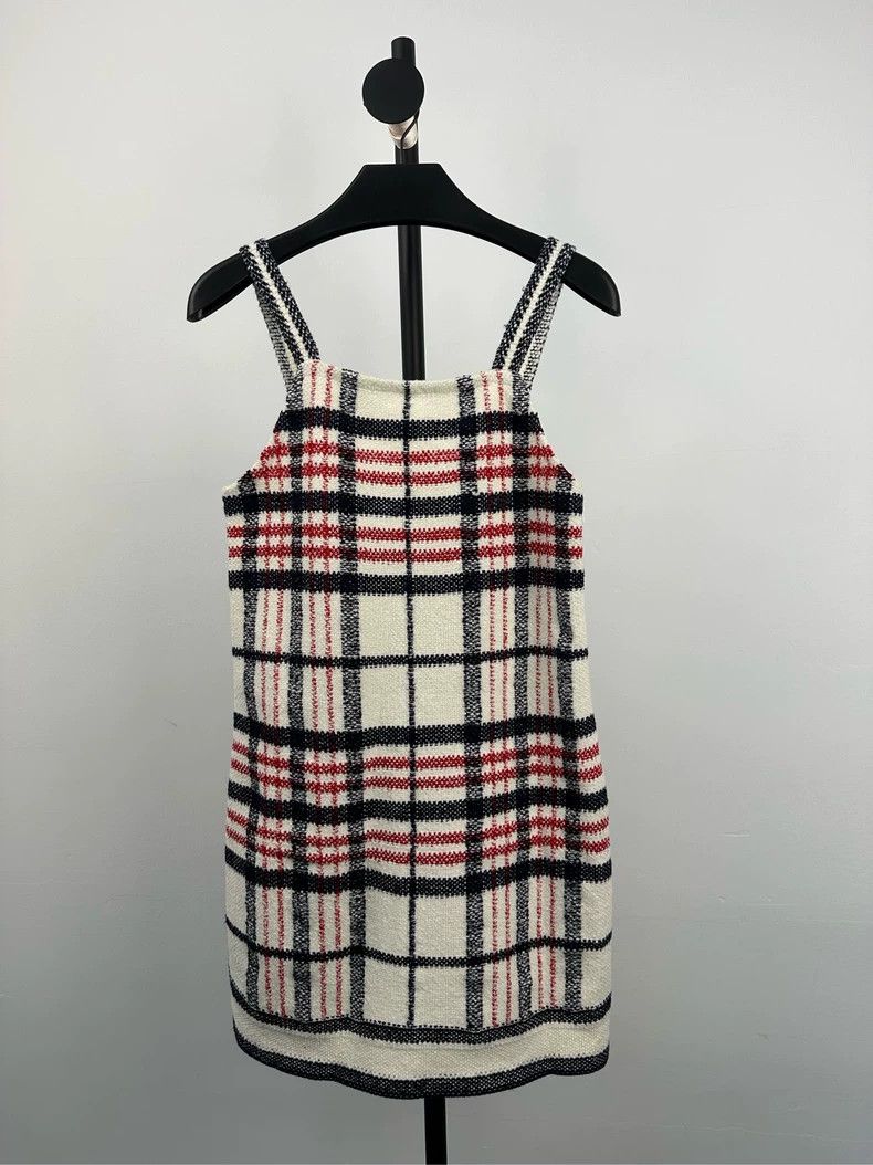 Dior Dior White and blue plaid letter logo wool suspender dress Size XS / US 0-2 / IT 36-38 - 1 Thumbnail