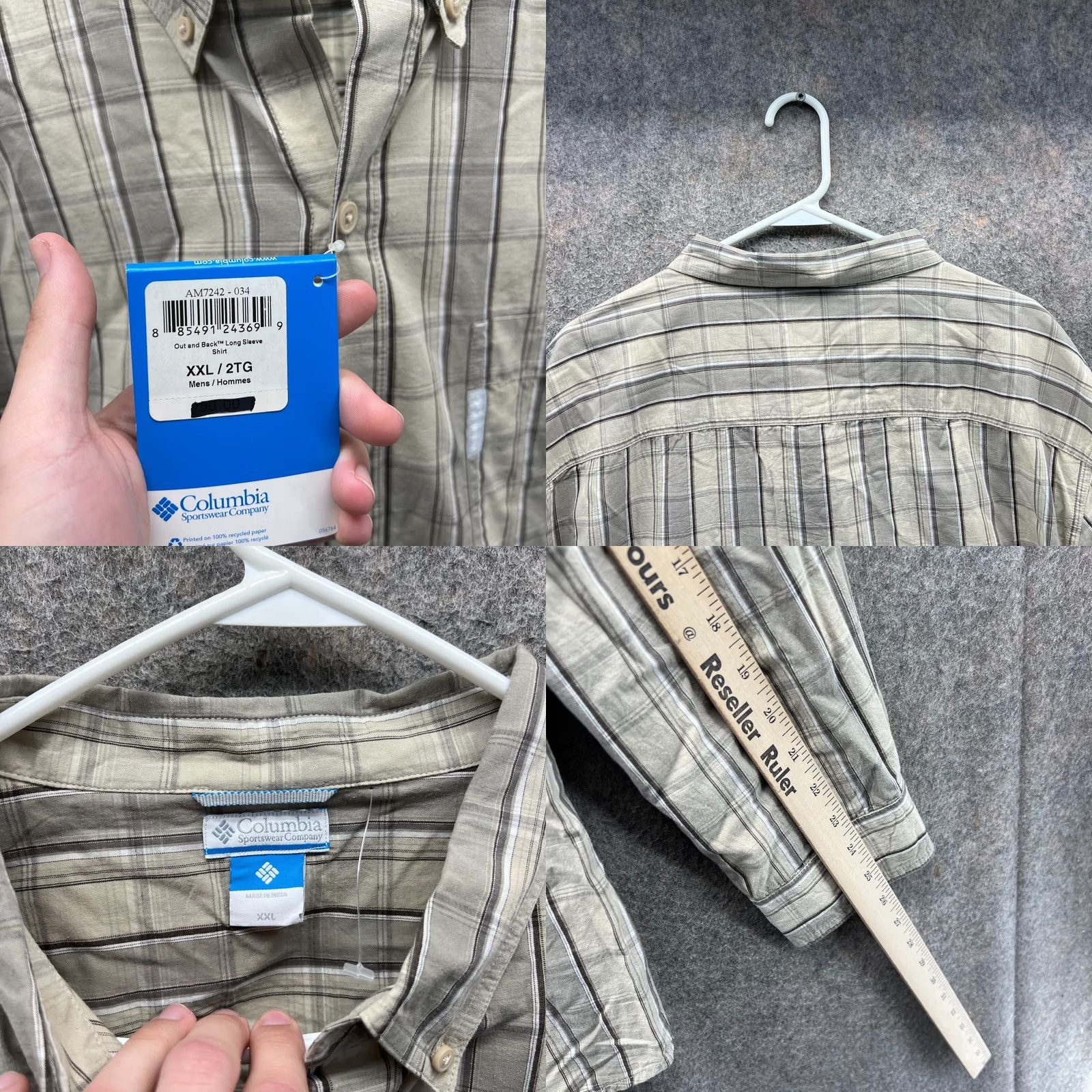 Vintage Columbia Shirt Mens XXL Beige Button-Down Preppy Dress Plaid New Casual Formal Workwear Button-Up Long Sleeve Men’s Regular Fit 52in Chest Vintage? No Size 48R - 8 Thumbnail
