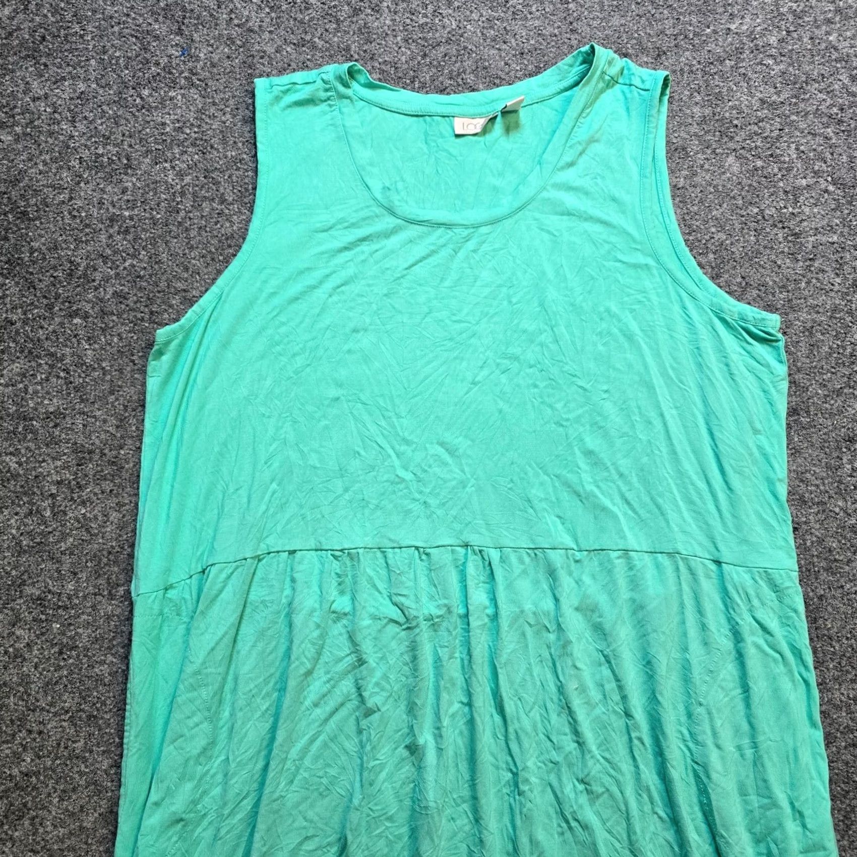 Vintage LOGO Lori Goldstein Dress Womens XL Green Sleeveless A-Line Stretch Casual Belt Notched? (Note: There is no belt in original; keep to original words) Size XL / US 12-14 / IT 48-50 - 2 Thumbnail