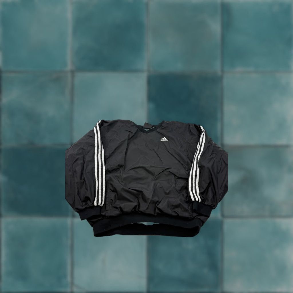 Adidas Adidas Team Windbreaker Jacket Mens Large Black V-Neck Pullover 3 Stripes Lined Size US L / EU 52-54 / 3 - 1 Thumbnail