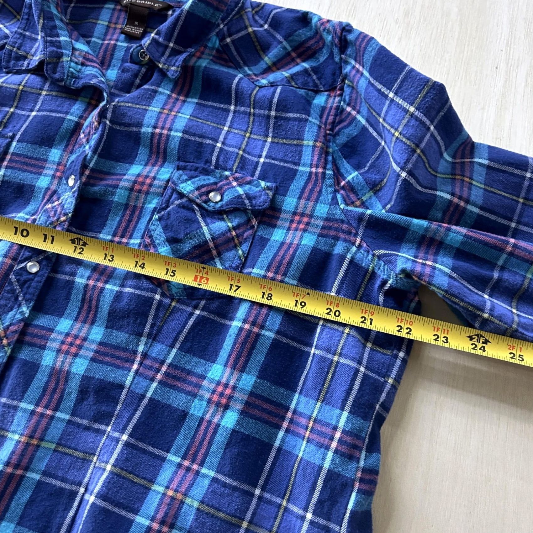Vintage Bit & Bridle Shirt Womens 1X Blue Plaid Button-Up Long Sleeve Top Casual Flannel Size XL / US 12-14 / IT 48-50 - 3 Thumbnail