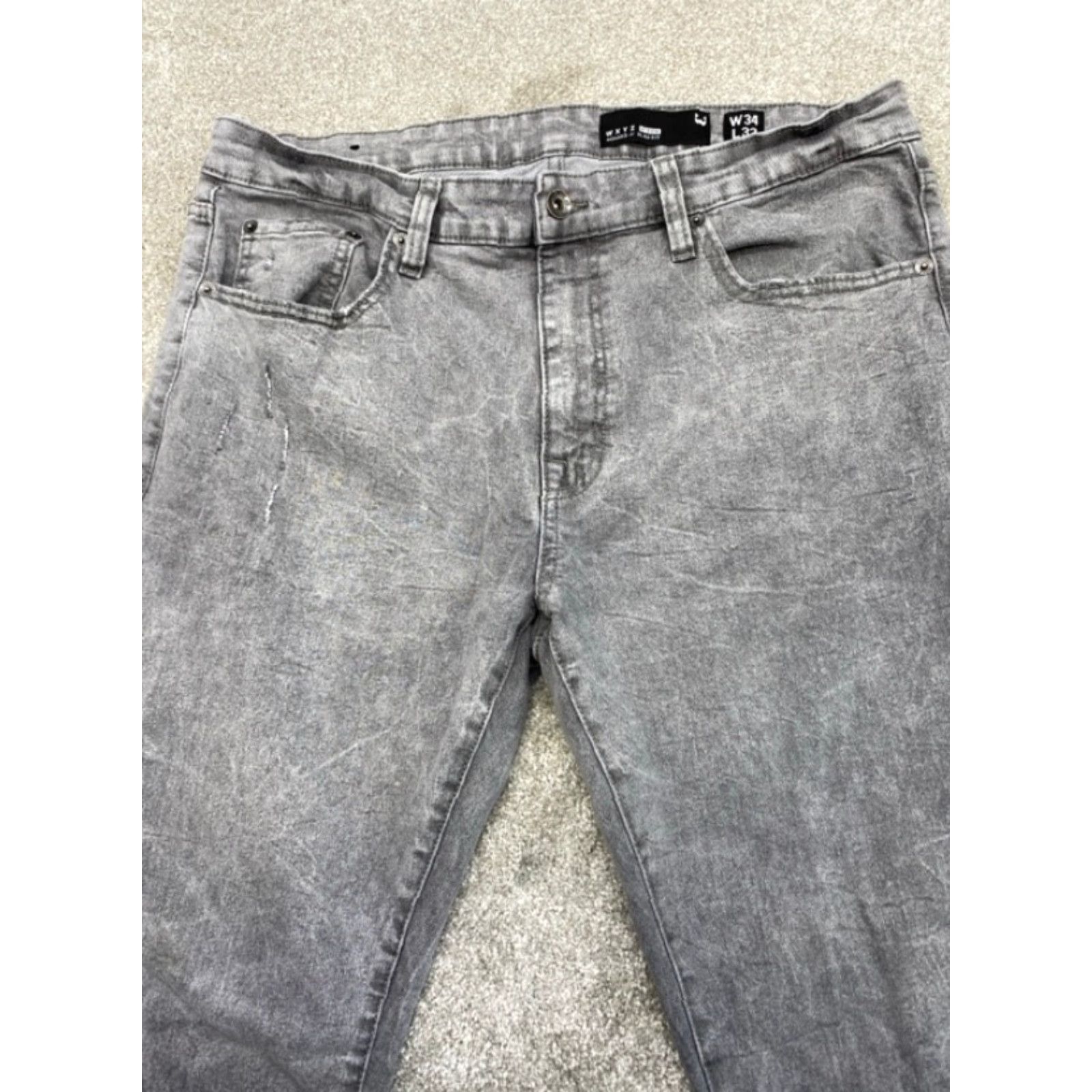 Nomad WXYZ Nomad Jeans Men's 34x32 Gray Denim Slim Fit Straight Leg Distressed Stretch Jeans Mens 34 Gray 5-Pocket Design 90s Style Mens Size US 34 / EU 50 - 6 Thumbnail