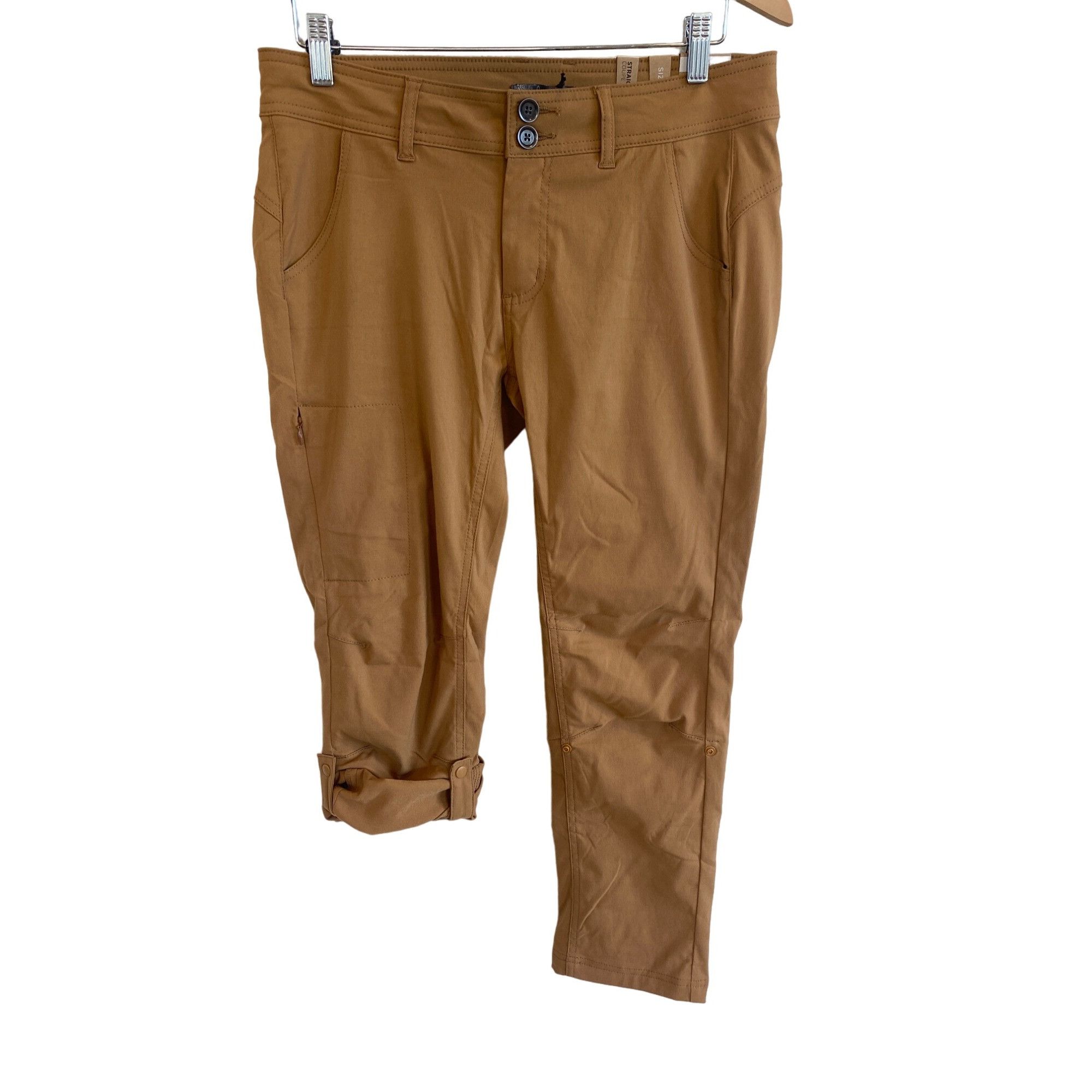 Prana NWT PrAna Halle Pants Women's 8 Short Tan Snap Roll Up Quick Size 30" / US 8 / IT 44 - 7 Thumbnail
