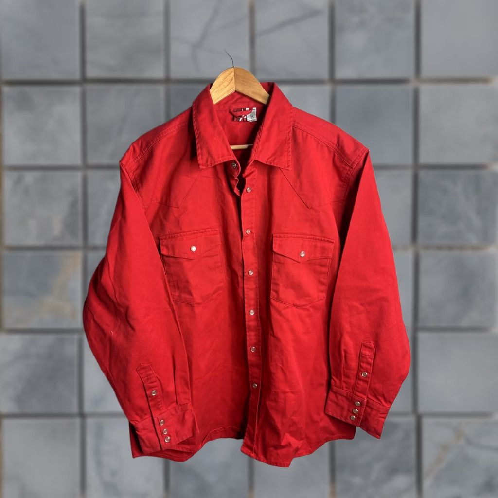 Marlboro Marlboro Denim Shirt Mens XL Solid Red Snap Button Long Sleeve Western Casual Workwear Shirt Size US XL / EU 56 / 4 - 1 Thumbnail