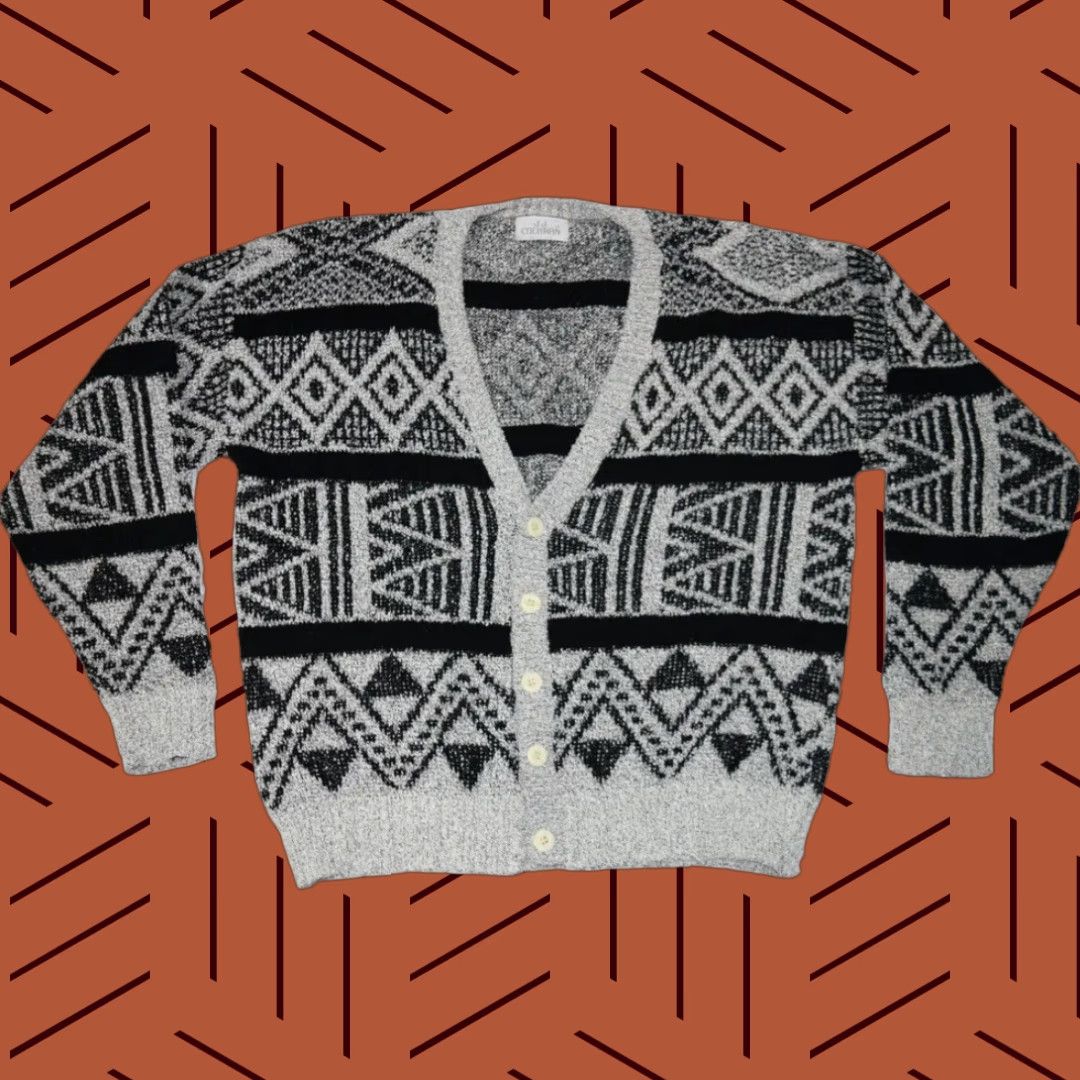 Vintage VINTAGE JJ COCHRAN Cardigan Geometric Knit Wool Blend 80s Geometric Mens XL Black 80s Vintage Wool Cardigan Mens Size US L / EU 52-54 / 3 - 1 Thumbnail