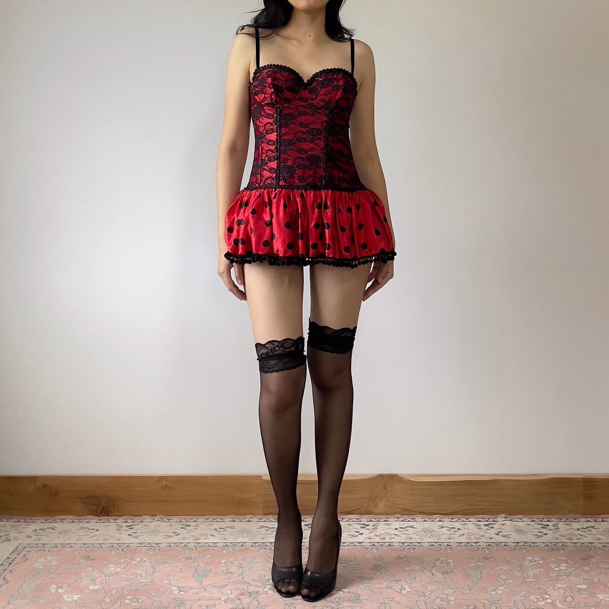 Victoria's Secret Red With Black Polka Dots Corset Bustier Costume (Medium) Size M / US 6-8 / IT 42-44 - 5 Thumbnail