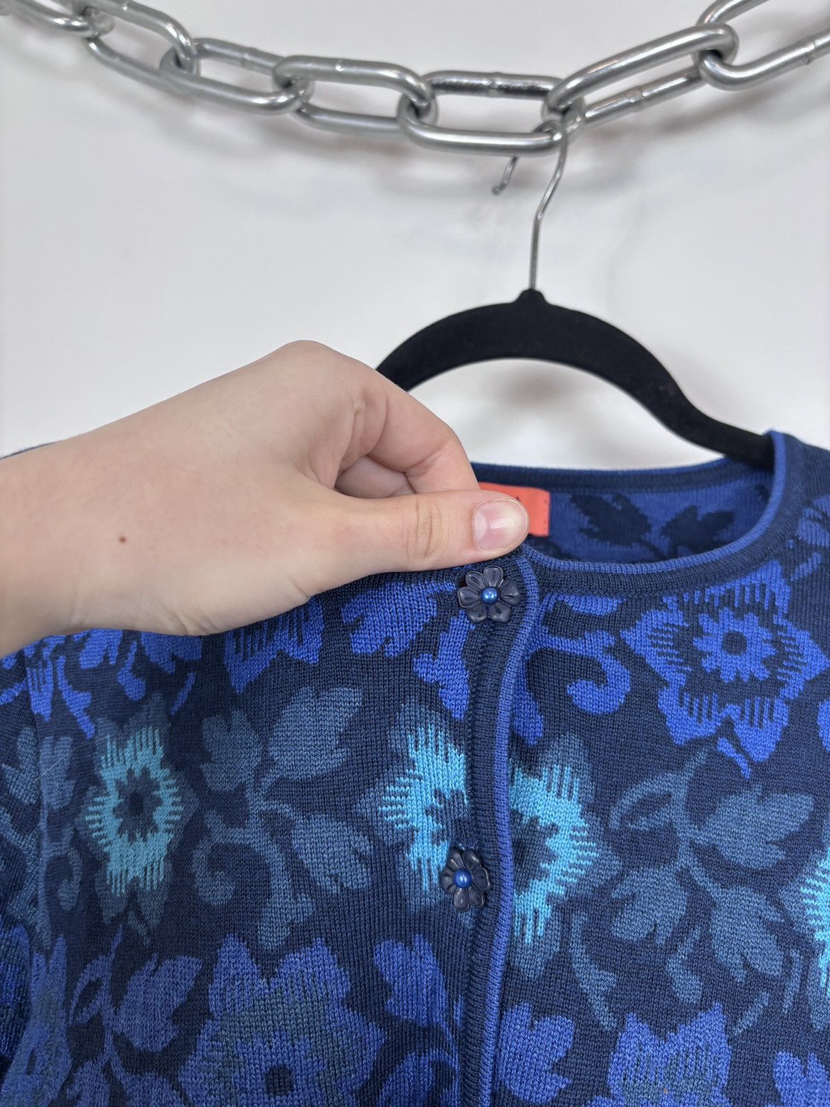 Other Oleana Women’s Floral Blue Merino Wool Silk Cardigan Sweater Size S / US 4 / IT 40 - 4 Thumbnail