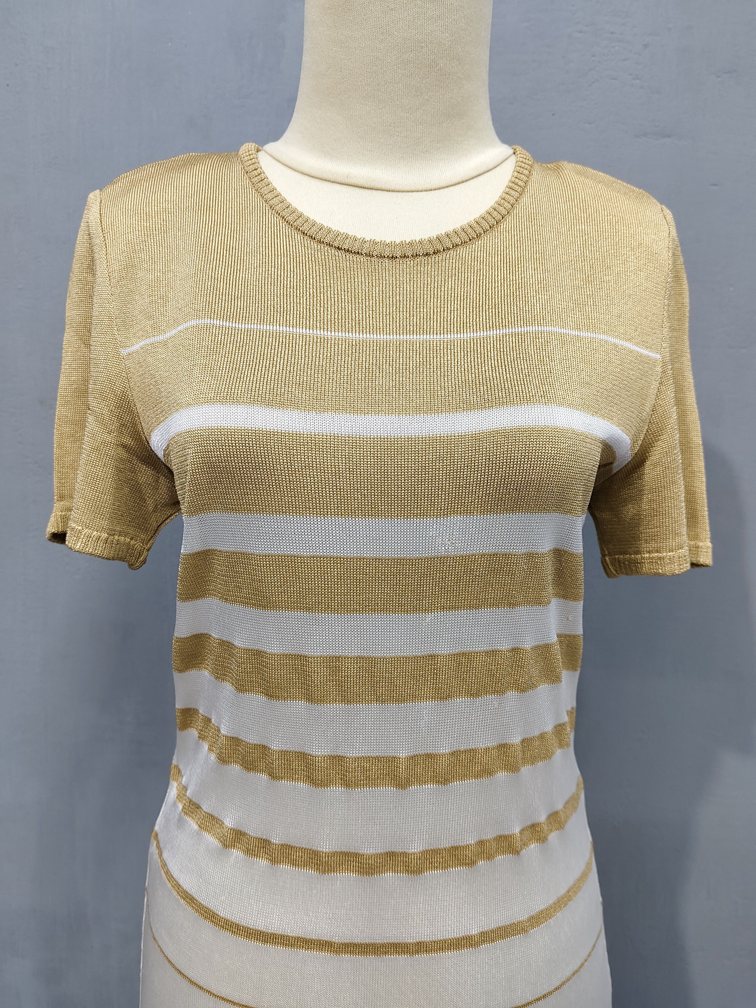 Yves Saint Laurent 80s Yves Saint Laurent Gold Striped Rayon Knitted Size M / US 6-8 / IT 42-44 - 2 Thumbnail