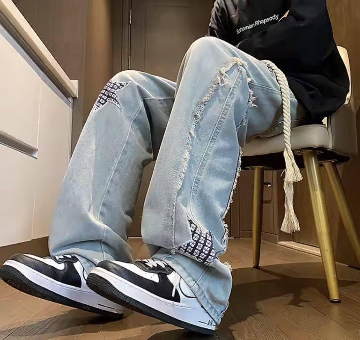 Jean Distressed Star Patchwork Denim – Raw Edge Deconstructed Size US 32 / EU 48 - 6 Thumbnail