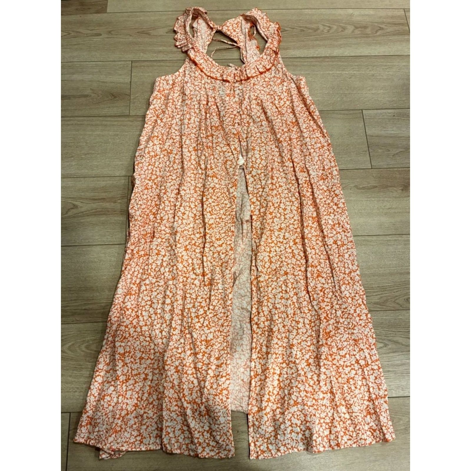 Anthropologie NWT Anthropologie Women’s Sleeveless Ruffle Nap Dress Orange Floral Size L Size L / US 10 / IT 46 - 3 Thumbnail