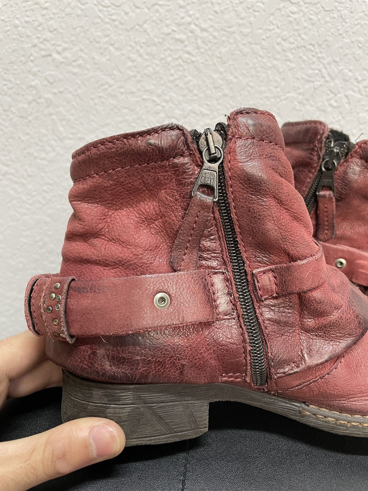 If Six Was Nine Vintage Italian AS98 Heel Leather Biker Boots In Dark Red Size US 7 / IT 37 - 7 Thumbnail