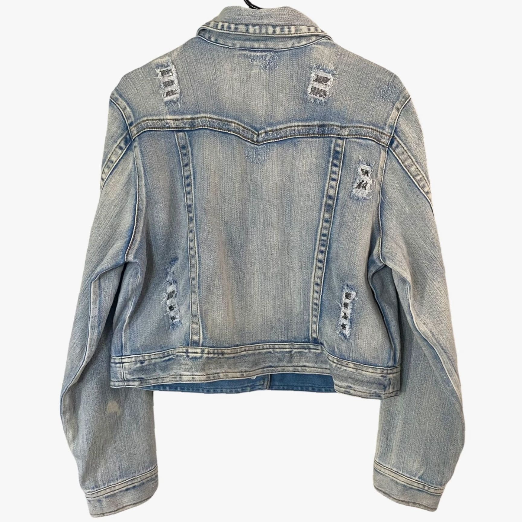 Vintage I.N.C. International Concepts Denim Jacket Sequin Distressed Button-Up Light Wash Women XL Blue City College Women Size XL / US 12-14 / IT 48-50 - 3 Thumbnail