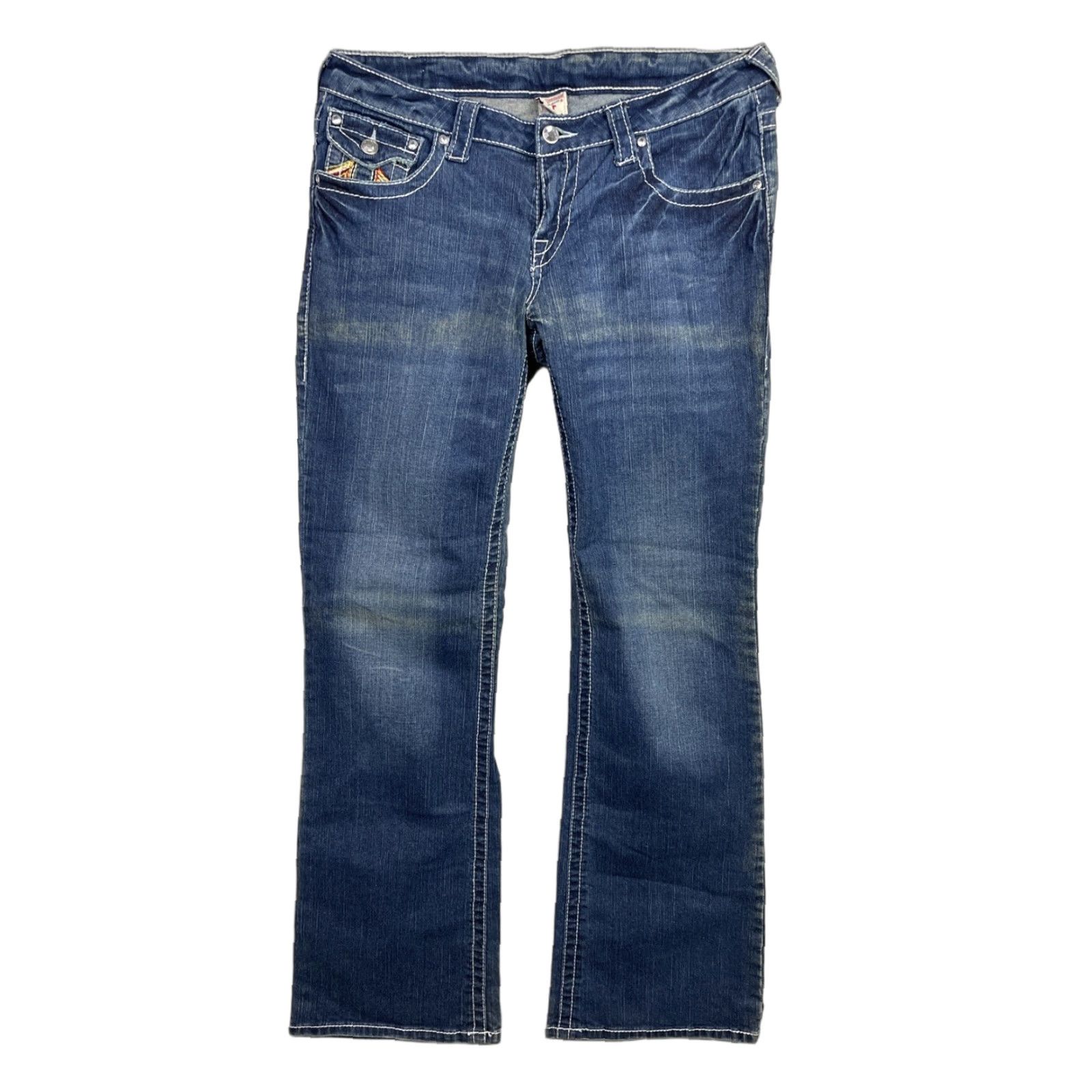 True Religion VINTAGE True Religion Jeans 31X33 Billy Boot Cut Womens Blue 5-Pocket Denim Cotton Stone Swarovski Crystals Logo Embroidered USA Size 24" / US 00 / IT 34 - 1 Thumbnail