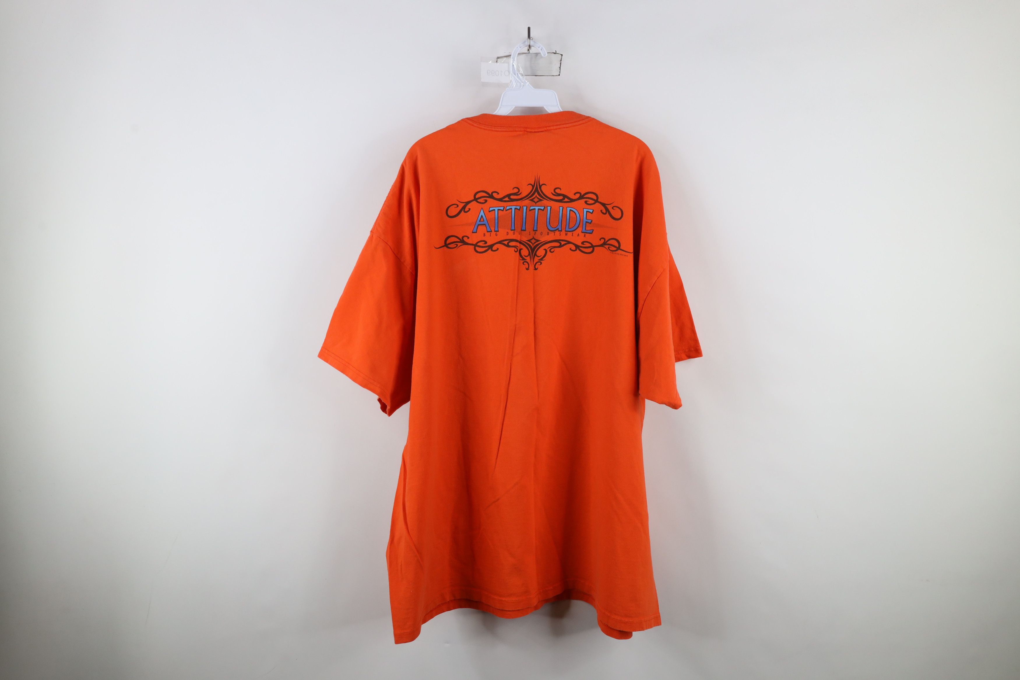 Big Dogs × Vintage Vintage 90s Big Dogs Spell Tribal Attitude T-Shirt Orange Size US XXL / EU 58 / 5 - 12 Thumbnail