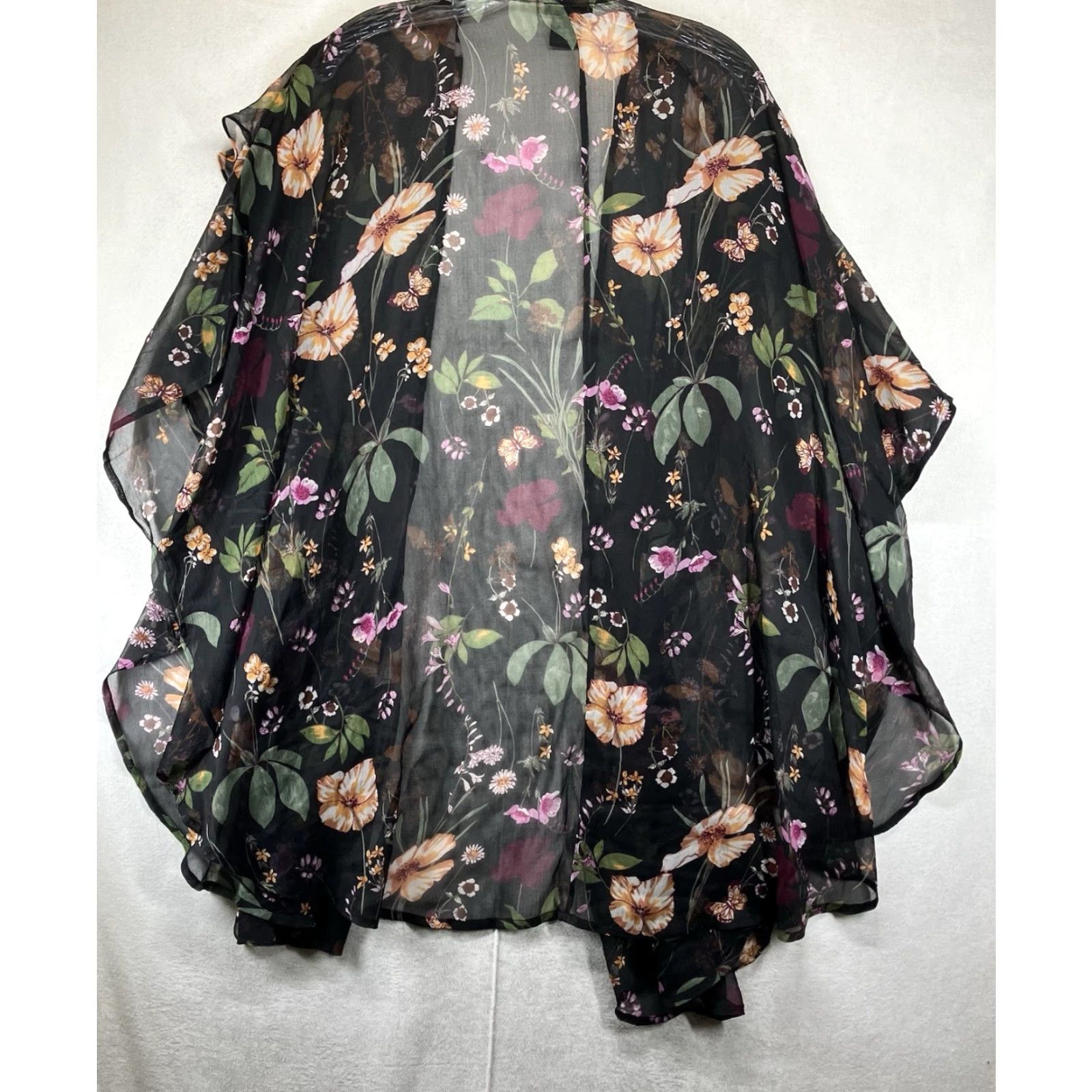 Steve Madden Steve Madden Kimono Women's OS Black Whimsigothic Floral Sheer Short Sleeves Open Front Flowy Bohemian Gothic Witchy Size 42" / US 20 - 2 Thumbnail