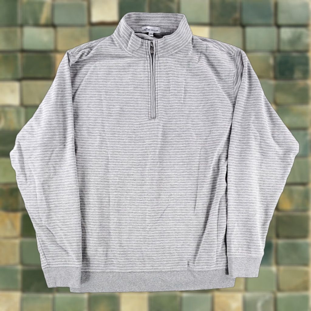 Peter Millar Peter Millar Crown Comfort 1/4 Zip Grey White Striped Long Sleeve Mens XL Size US XL / EU 56 / 4 - 1 Thumbnail