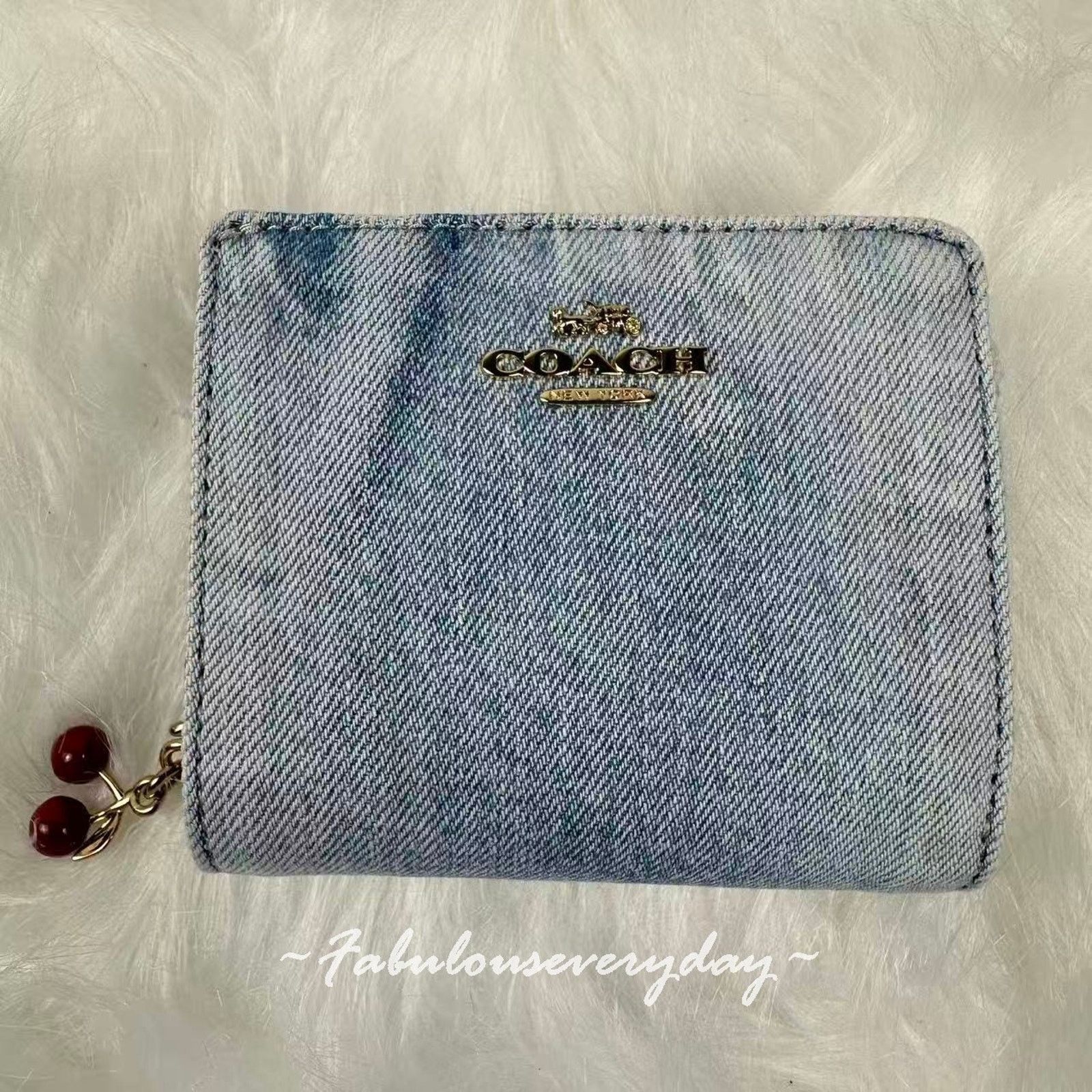 Coach Coach Snap Wallet Loved Denim Cherry Charm Gold/Light Indigo Size ONE SIZE - 1 Thumbnail