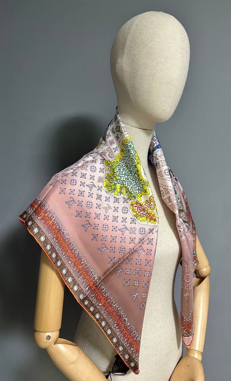Louis Vuitton Louis Vuitton Scarf Silk Monogram Print Map logo New Auth Size ONE SIZE - 5 Thumbnail