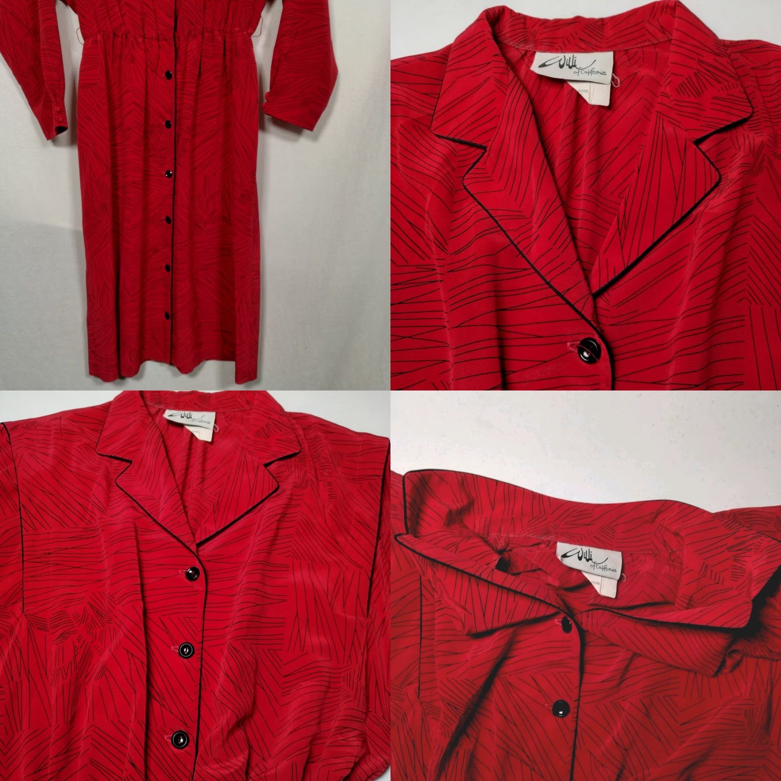 Vintage Willi of California Dress Shirt Dress Vintage 1980s Midi Red Black Long Sleeve Women's Size 14 Office Wear Mens? Size XL / US 12-14 / IT 48-50 - 8 Thumbnail