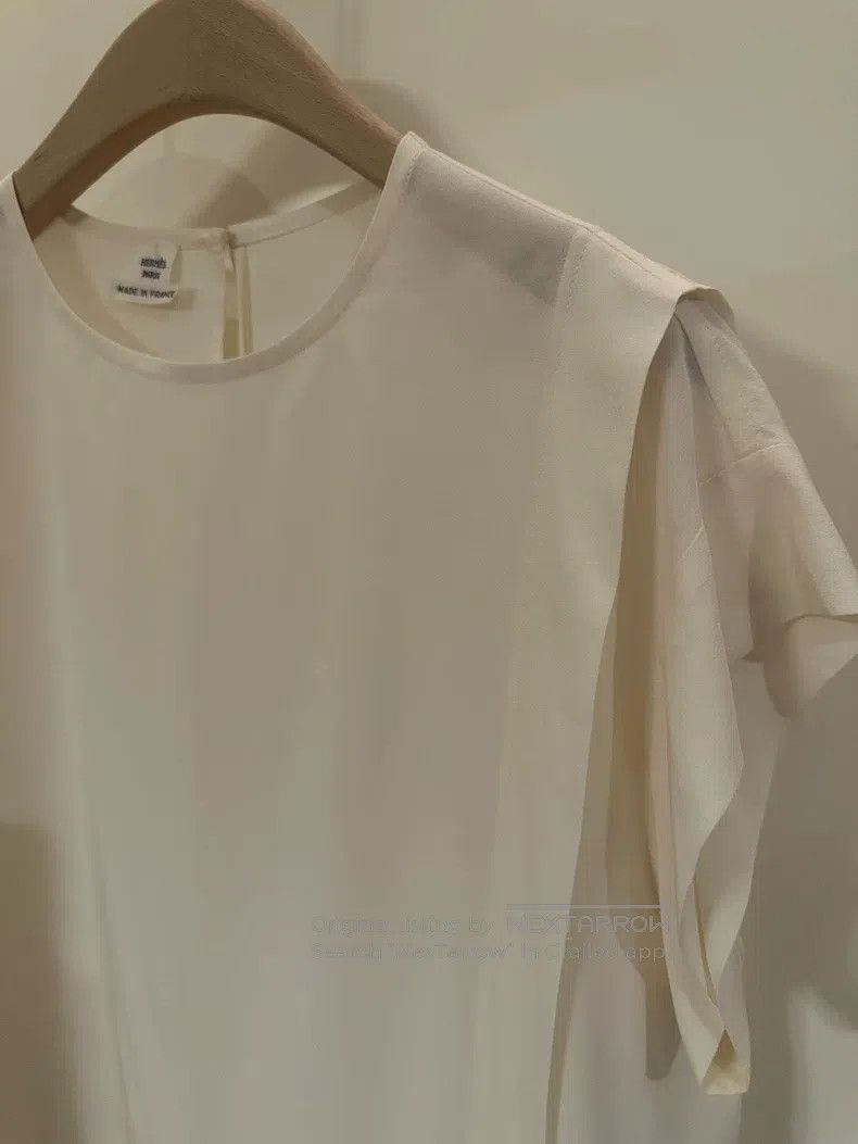 Hermes Hermes White Mulberry Silk Short Sleeve Top Size XS / US 0-2 / IT 36-38 - 4 Thumbnail