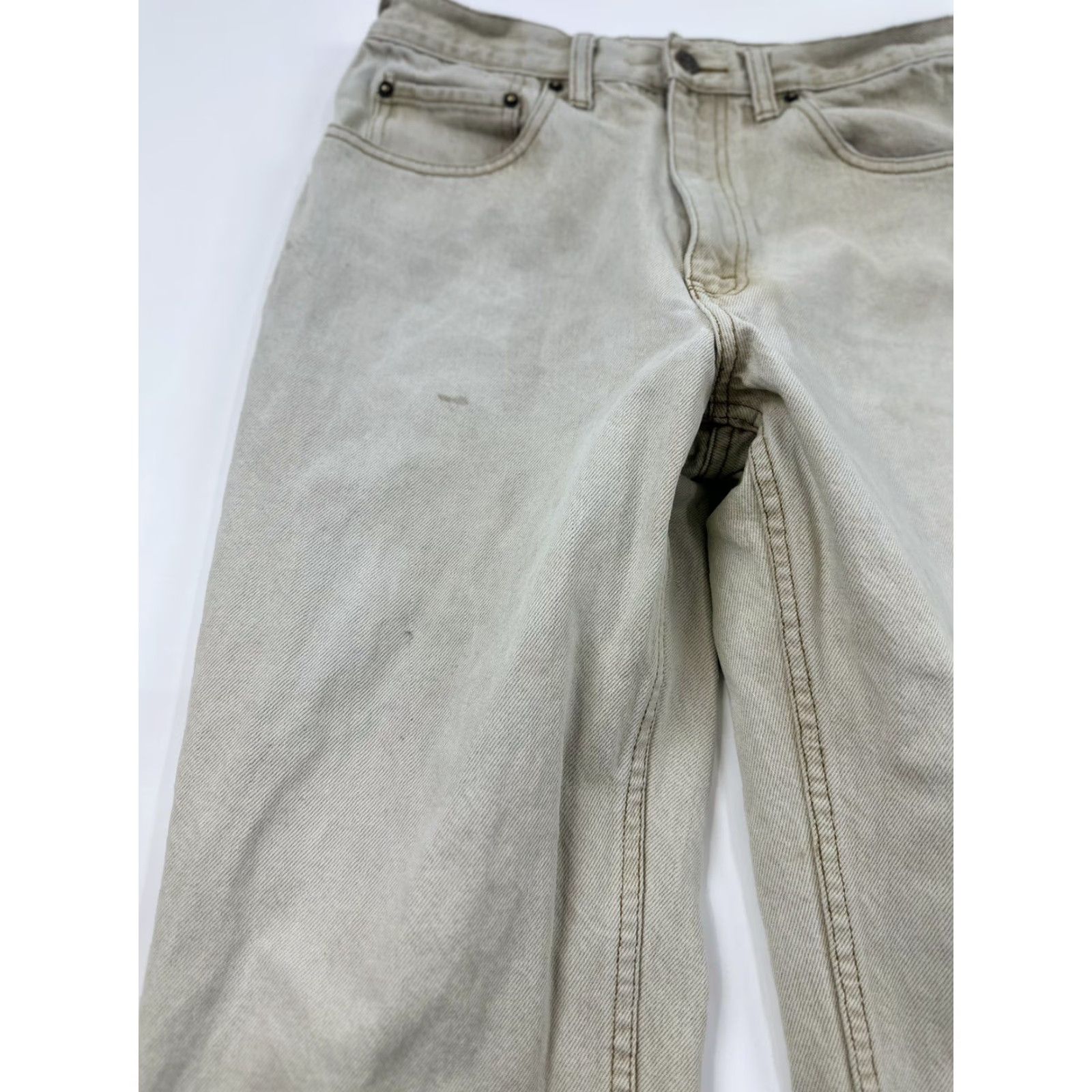 Denime VINTAGE Attrak Jeans Mens 33X30 Beige Denim Jeans Mid Rise Straight 5-Pocket Cotton Belt Loops Logo Button Mens Size US 33 - 4 Thumbnail