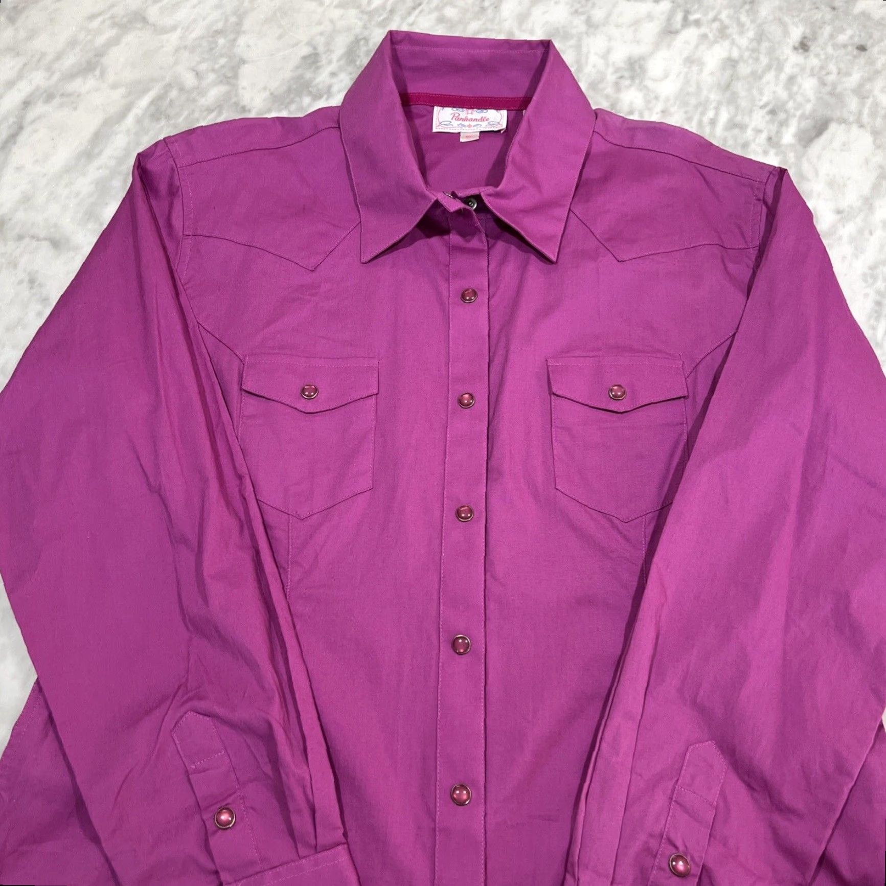 Vintage Panhandle Western Pearl Snap Shirt Women’s XL Fuchsia Long Sleeve Fitted Go West - Cotton Blend Western Shirt Ladies XL Button-Up with Pockets Size XL / US 12-14 / IT 48-50 - 2 Thumbnail