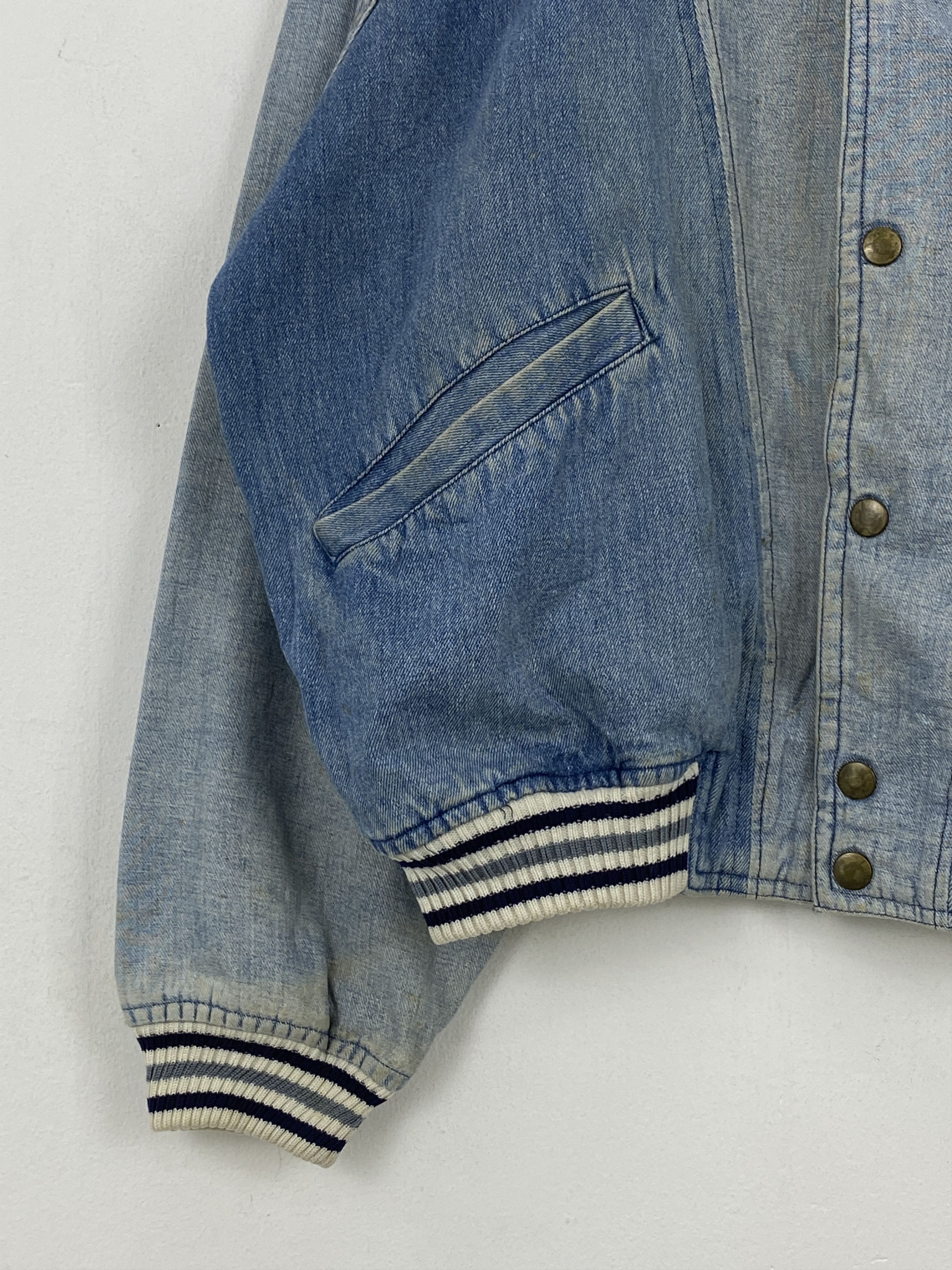 Japanese Brand Vintage One Way Varsity Bomber Denim Jacket VA0005 Size US XL / EU 56 / 4 - 10 Thumbnail