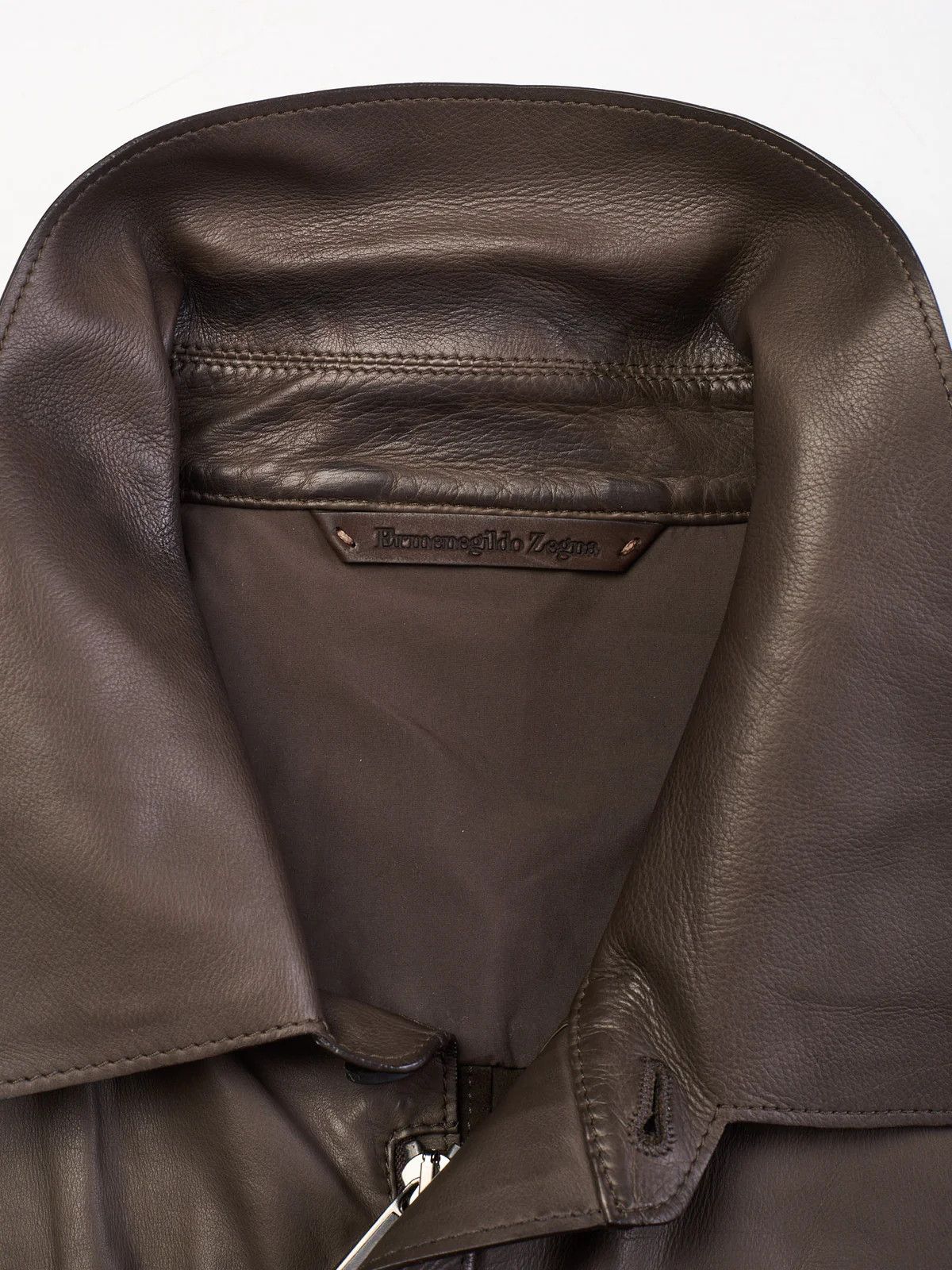 Ermenegildo Zegna ERMENEGILDO ZEGNA Taupe Calfskin Leather Jacket Size US L / EU 52-54 / 3 - 6 Thumbnail