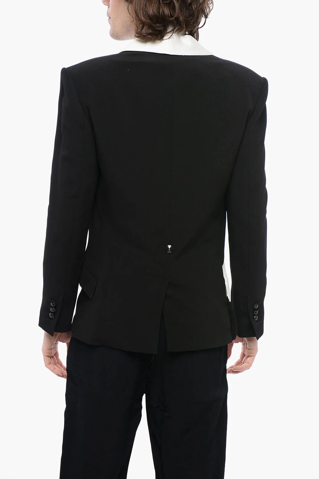 Balmain og1mm0326 Double-Fabric with Shawl Lapel Blazer in Black Size US M / EU 48-50 / 2 - 2 Thumbnail