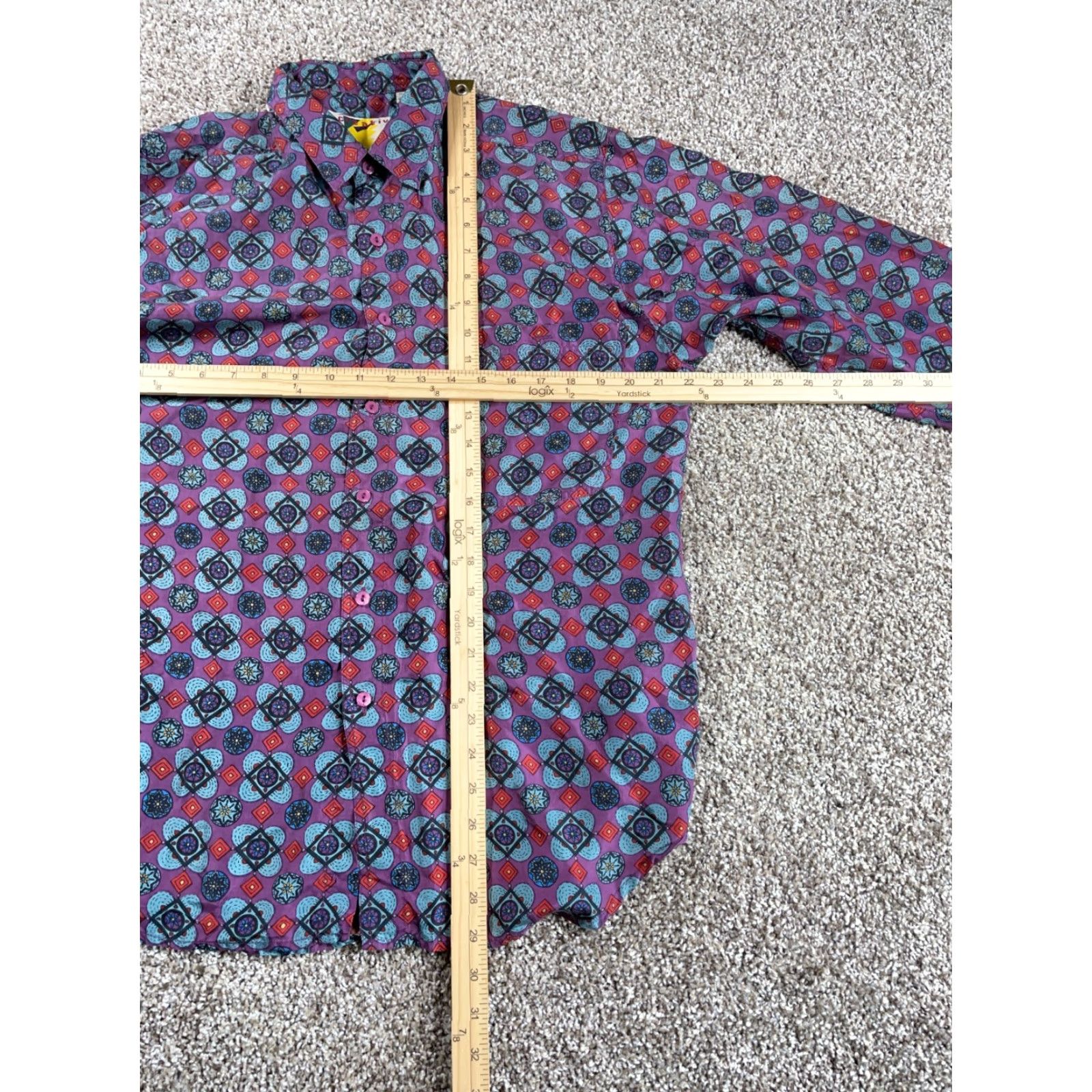 Vintage VINTAGE Creative Edge Silk Shirt Mens Medium Purple Blue Geometric Flower 90s Hippie Retro Button-Up Long Sleeve Collared Size US M / EU 48-50 / 2 - 5 Thumbnail