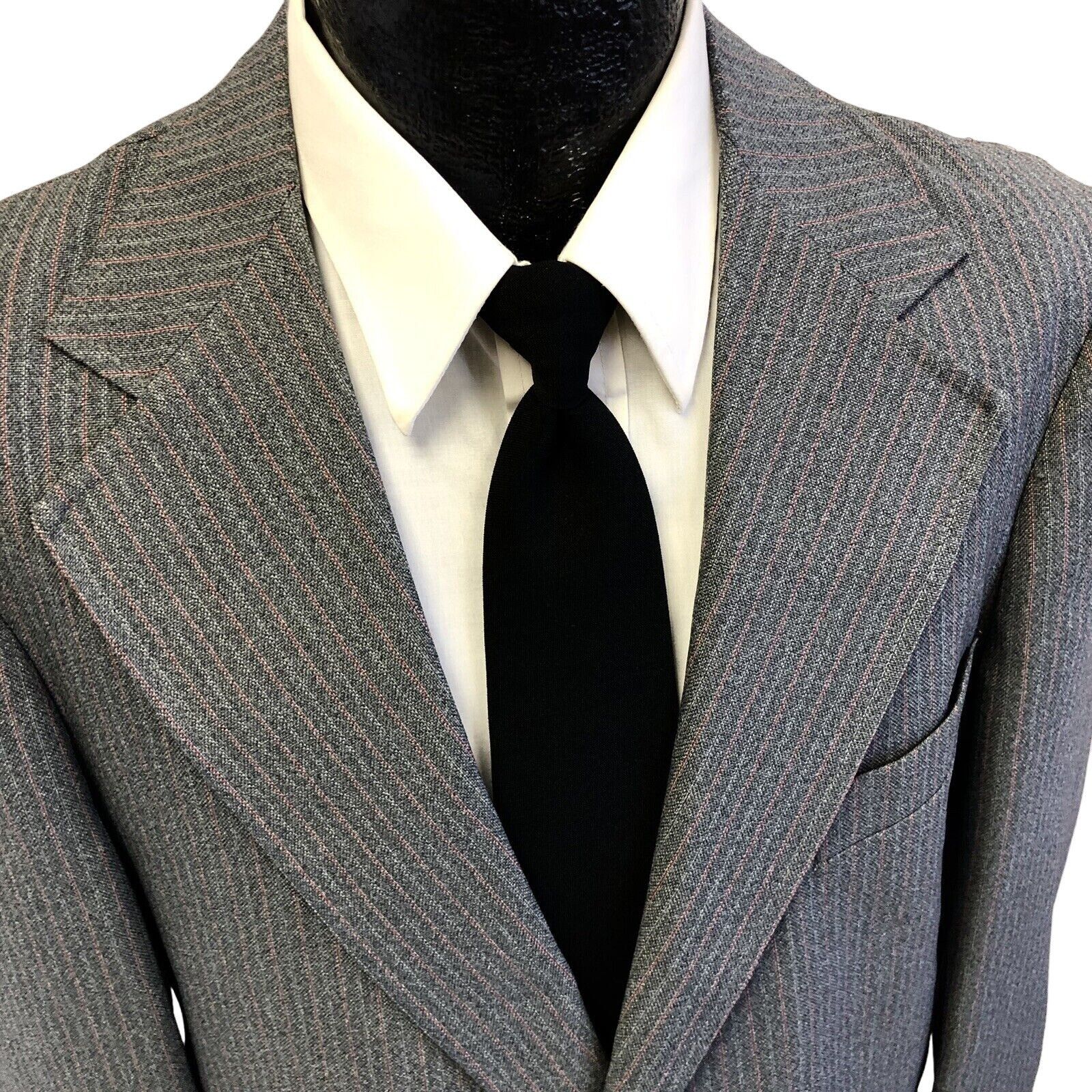 Other 2 pc Vtg Gray Red PINSTRIPE Mod DISCO Party Bell Bottom Suit Size 38R - 9 Thumbnail