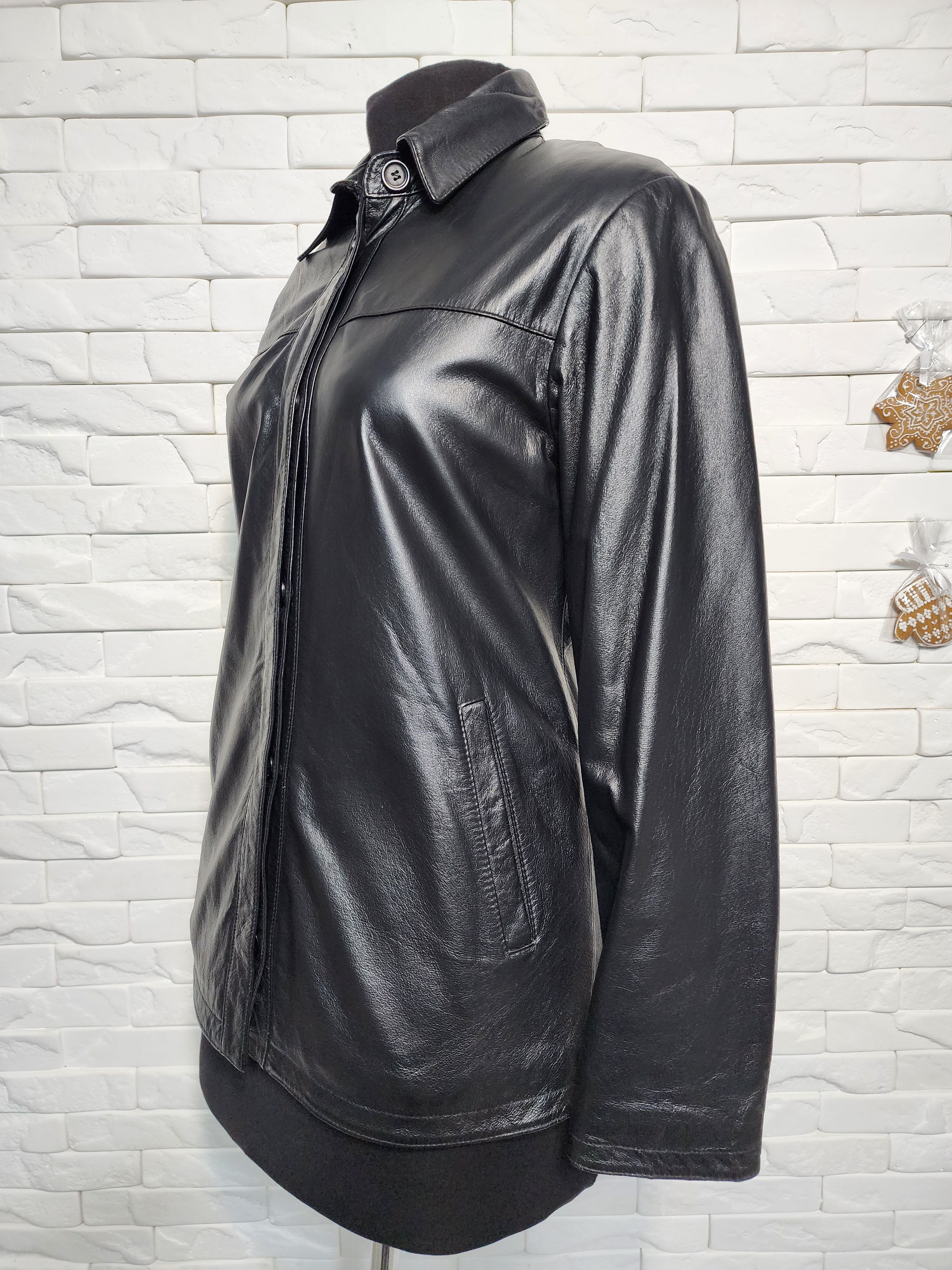 Other Women's Black Leather Jacket: Buttons Front Size M / US 6-8 / IT 42-44 - 2 Thumbnail