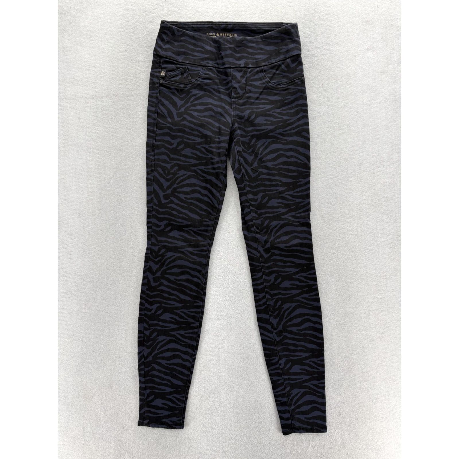 Vintage Rock & Republic Denim Rx Fever Jegging Jeans Womens 4 Black Zebra Print Pull On Size 27" / US 4 / IT 40 - 2 Thumbnail