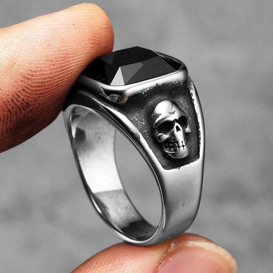 Jewelry Gothic Gem Stone Skull Ring Size ONE SIZE - 2 Thumbnail