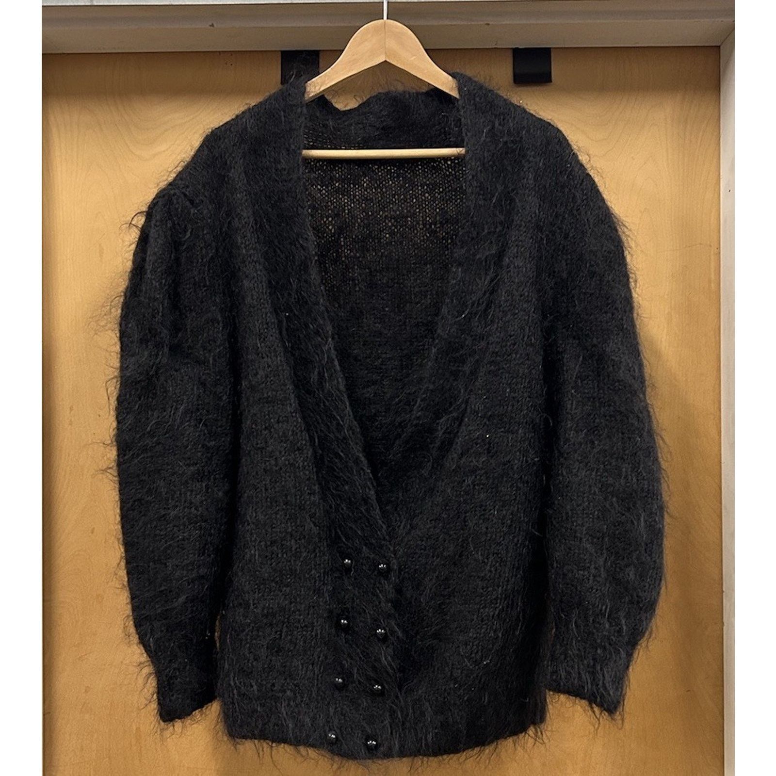 Handmade Black Mohair Shaggy Cardigan Sweater Size XL Cobain Fuzzy Size US XL / EU 56 / 4 - 1 Thumbnail