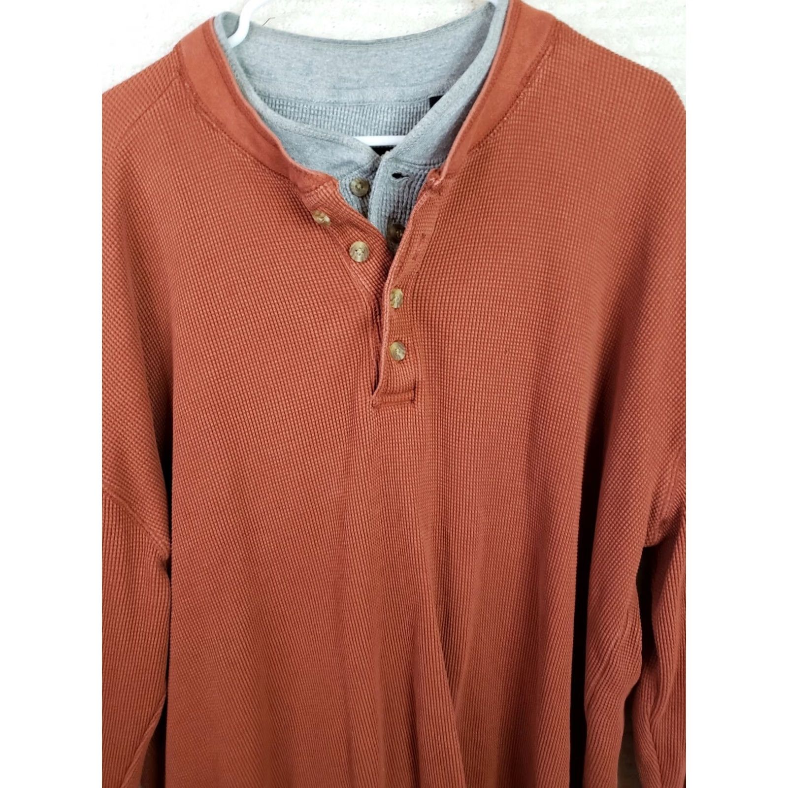 Vintage Wolverine Henley LS Shirt Mens XL Orange Gray Thermal Waffle Knit 2-in-1 Look 2 Shirts Size US XL / EU 56 / 4 - 2 Thumbnail