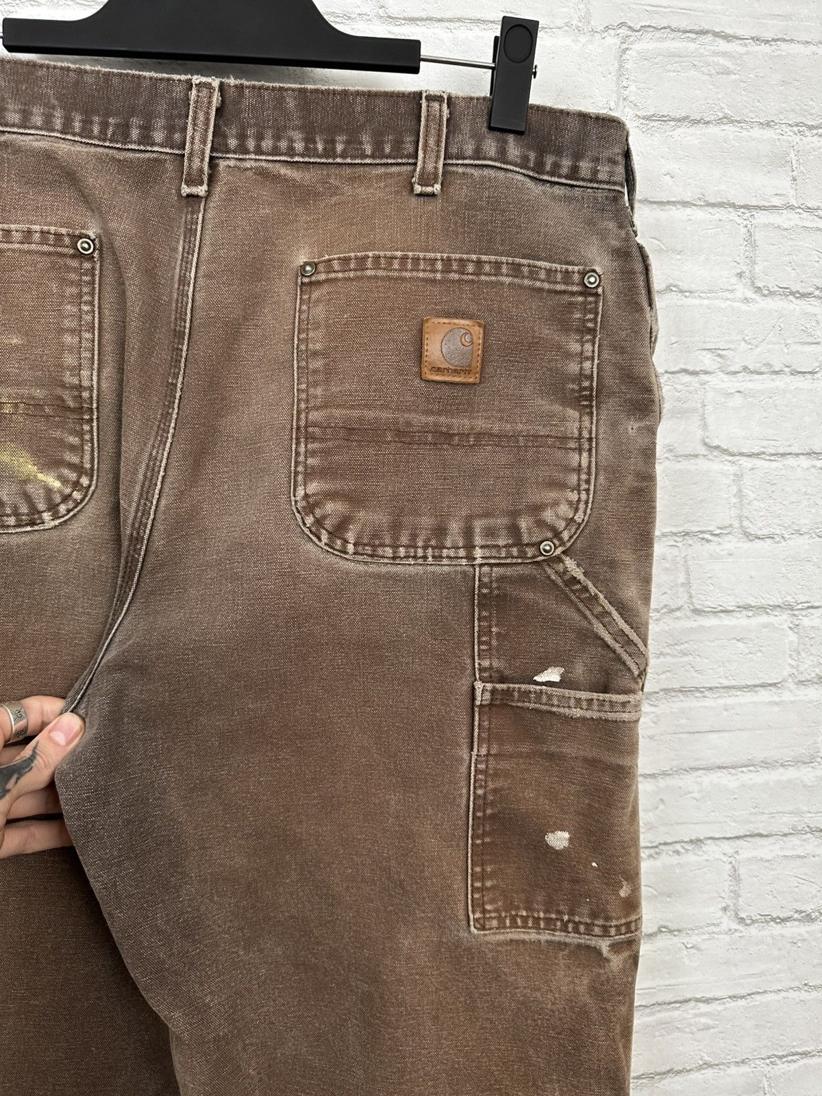 Carhartt (35x31) THRASHED & FADED BROWN Carhartt Double Knee Pants Size US 35 - 12 Thumbnail