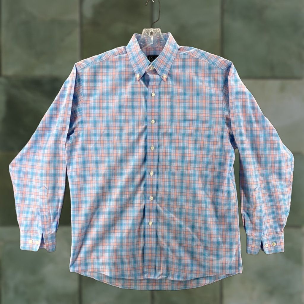 Jos. A. Bank Jos. A. Bank Traveler Shirt Mens Medium Plaid Colorful Stripes Dress Shirt Button-Down Long Sleeve Travel Multicolor Cotton Knit Regular Fit Shirt Size US M / EU 48-50 / 2 - 1 Thumbnail