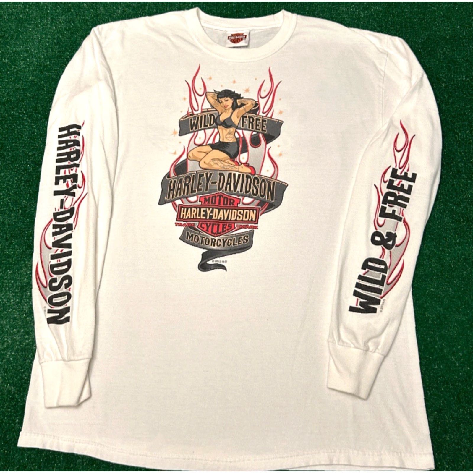 Harley Davidson VINTAGE Harley-Davidson Long Sleeve Shirt Sz L Florida 2012 90s Y2K Biker Flames White Mens Shirt Size US L / EU 52-54 / 3 - 4 Thumbnail