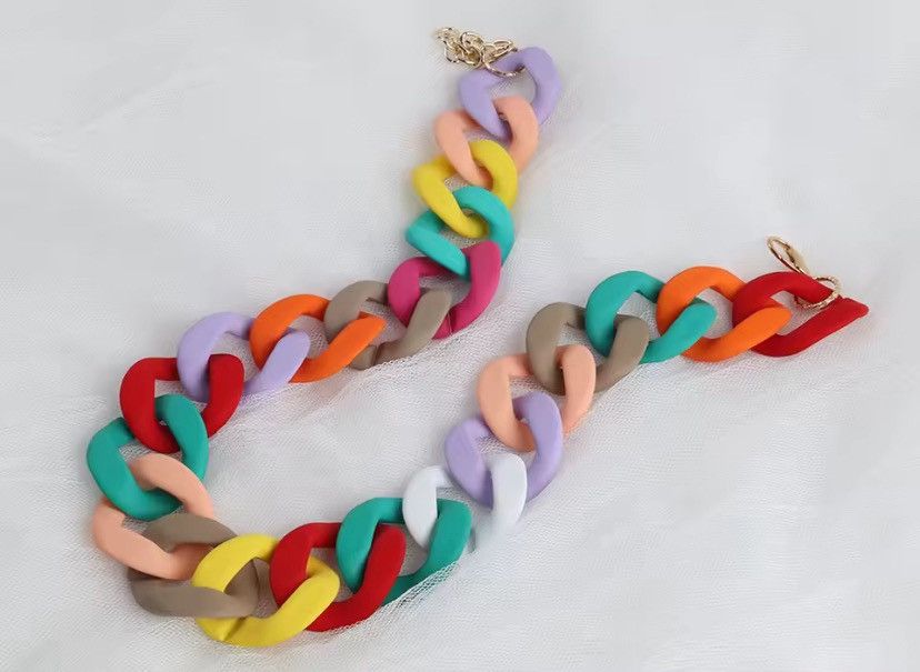 Other Matte Colorful Acrylic Chunky Chain Necklace Size ONE SIZE - 2 Thumbnail