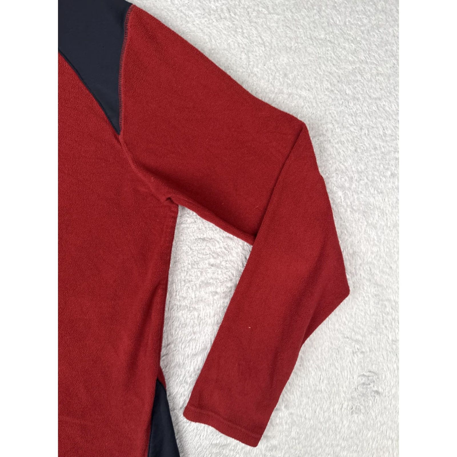 Vintage Columbia Sweater Womens L Red Black Fleece 1/4 Zip Mock Neck Pullover Raglan Sleeve Pockets Size L / US 10 / IT 46 - 2 Thumbnail